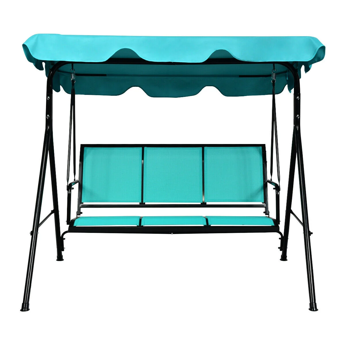 3 Person Patio Swing, Polyester Adjustable Canopy, Steel Frame, Blue - Image 10
