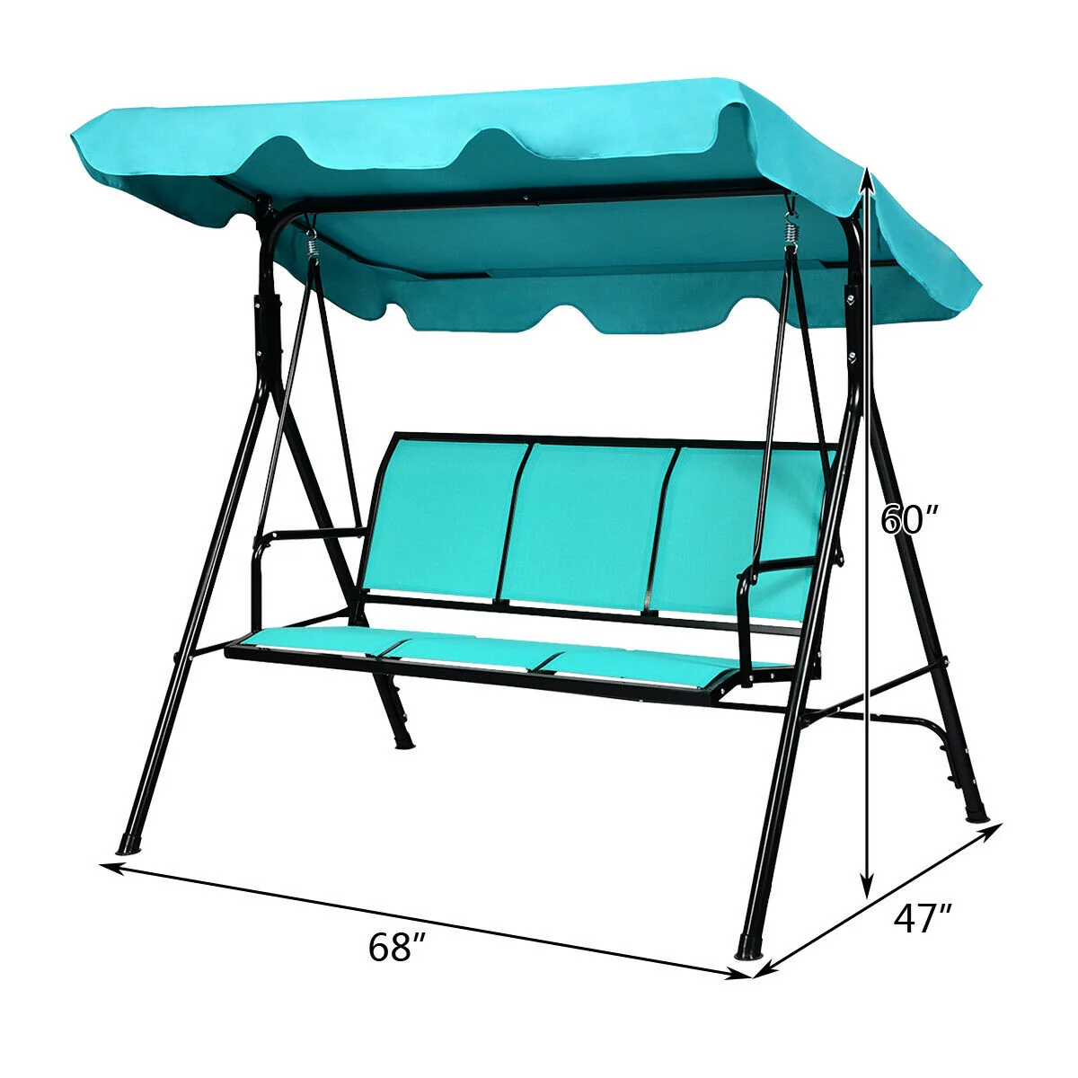3 Person Patio Swing, Polyester Adjustable Canopy, Steel Frame, Blue - Image 5