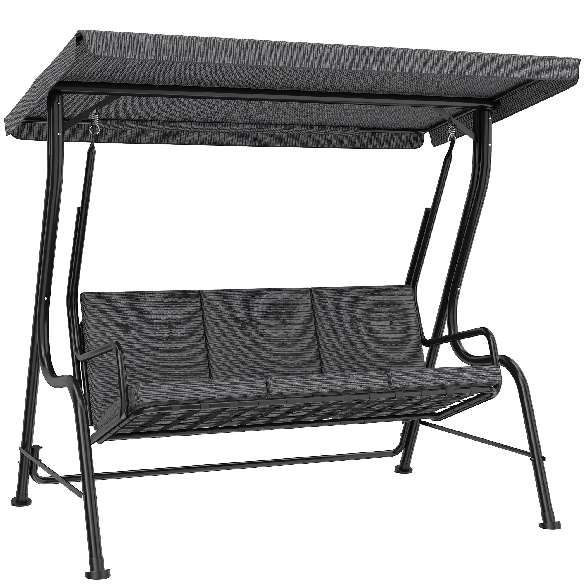3-Person Porch Swing, Adjustable Canopy, Thick Cushion, Steel Frame, Grey