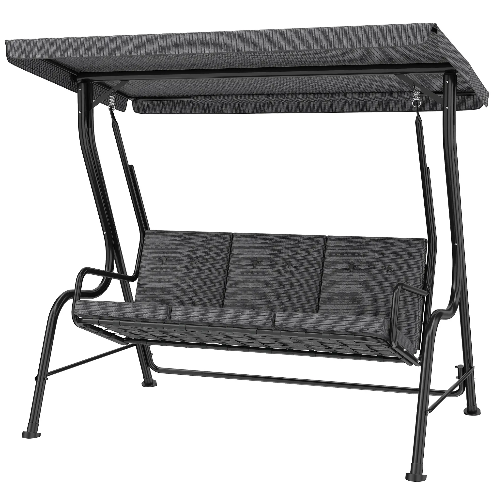 3-Person Porch Swing, Adjustable Canopy, Thick Cushion, Steel Frame, Grey - Image 11