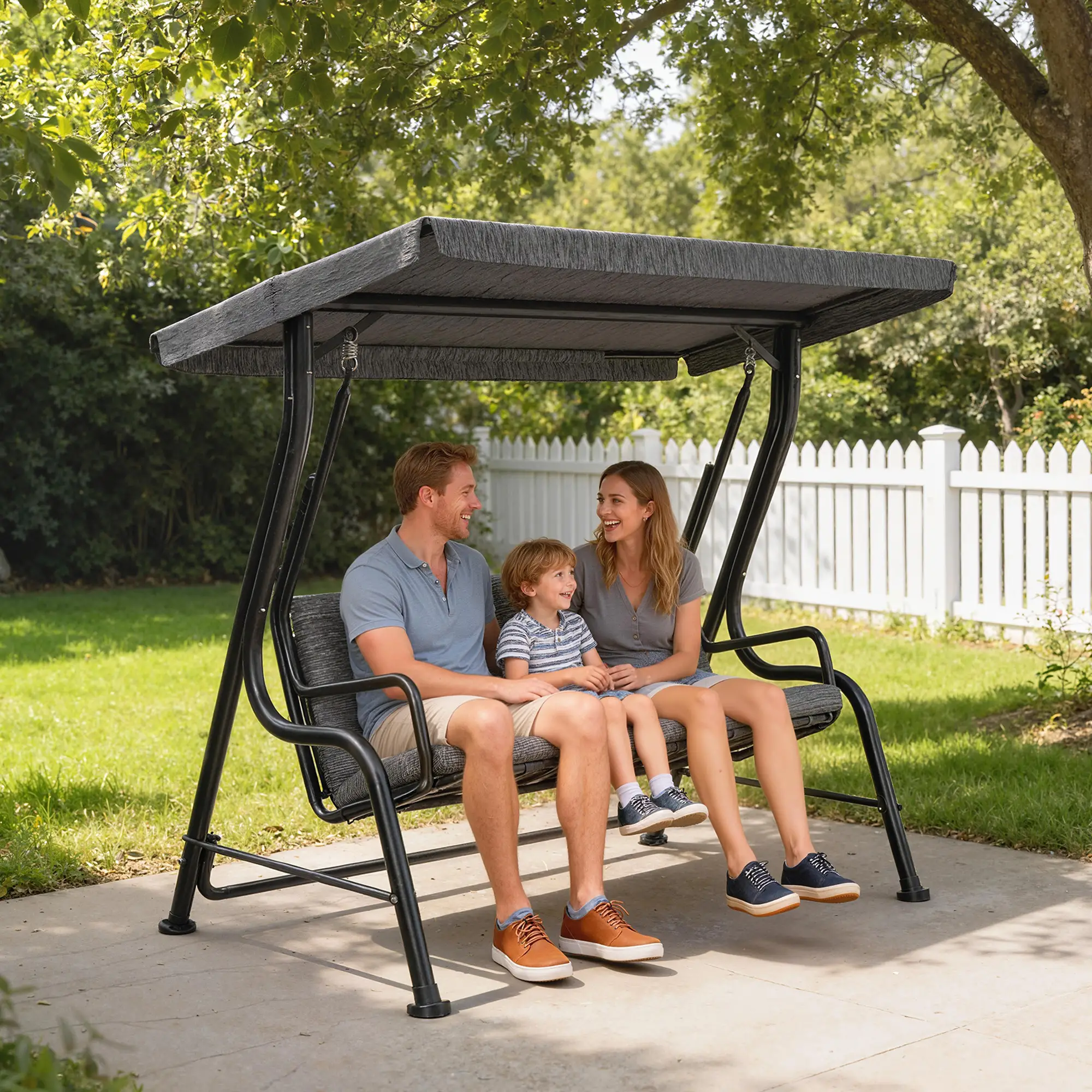 3-Person Porch Swing Chair, Adjustable Canopy, Removable Cushion, Black - Image 8