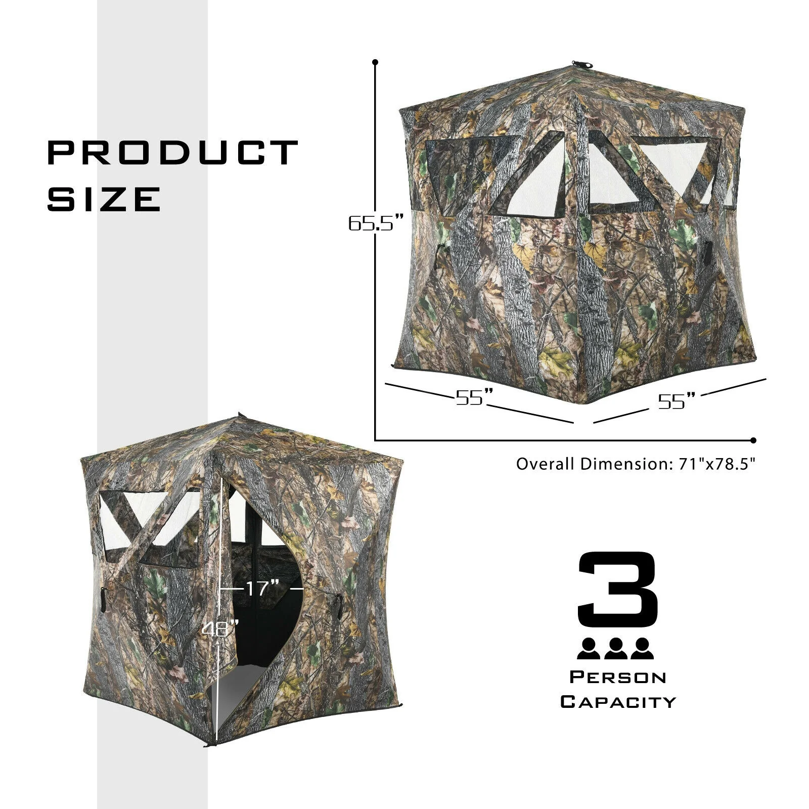 3 Person Portable Pop-Up Ground Hunting Blind, Tie-Downs - Image 5