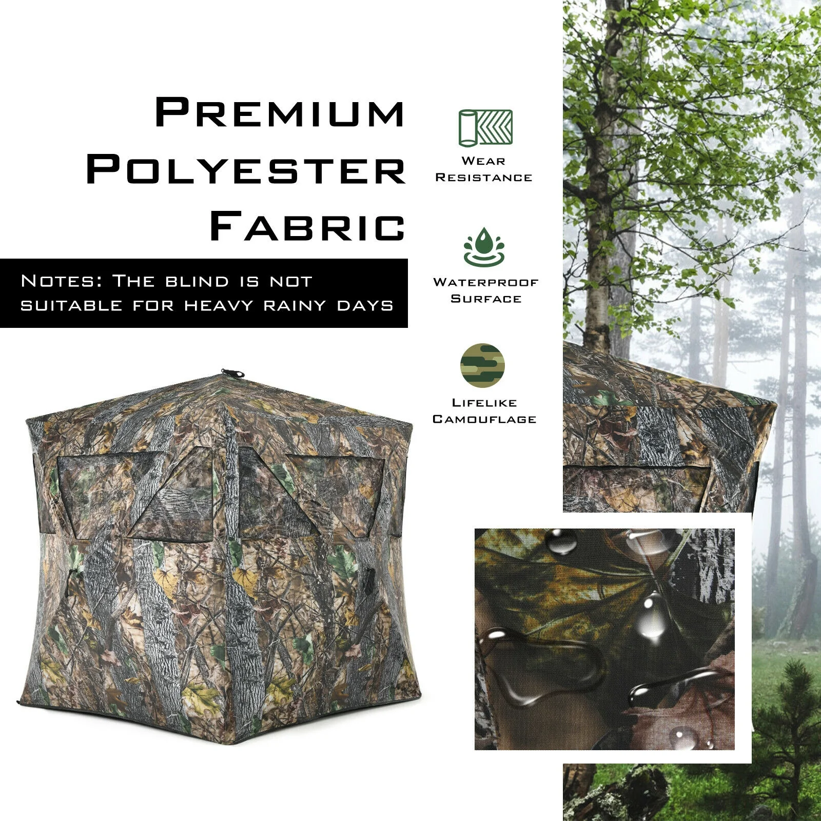 3 Person Portable Pop-Up Ground Hunting Blind, Tie-Downs - Image 6