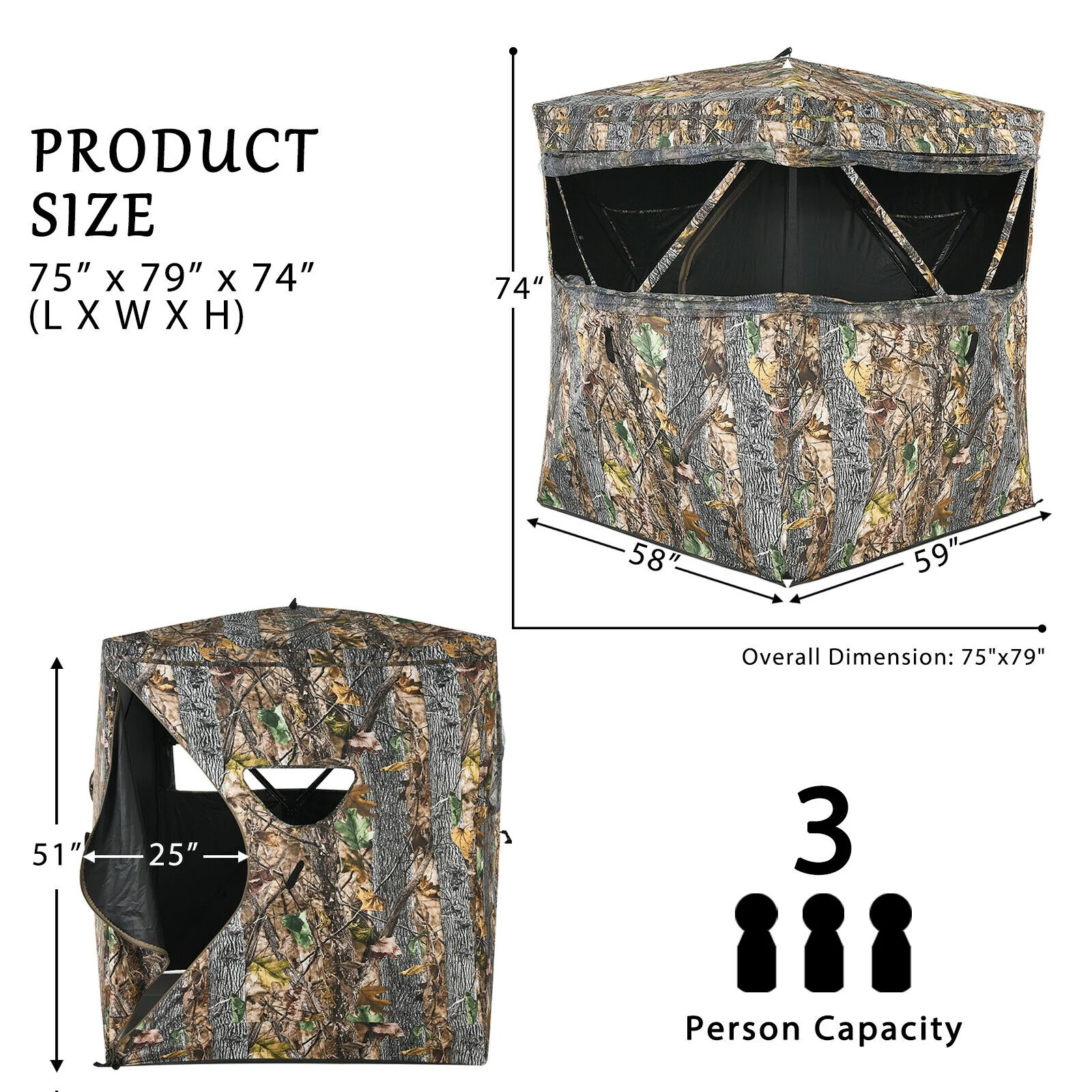 3 Person Portable Tent, Slide Mesh Window, Camouflage - Image 6