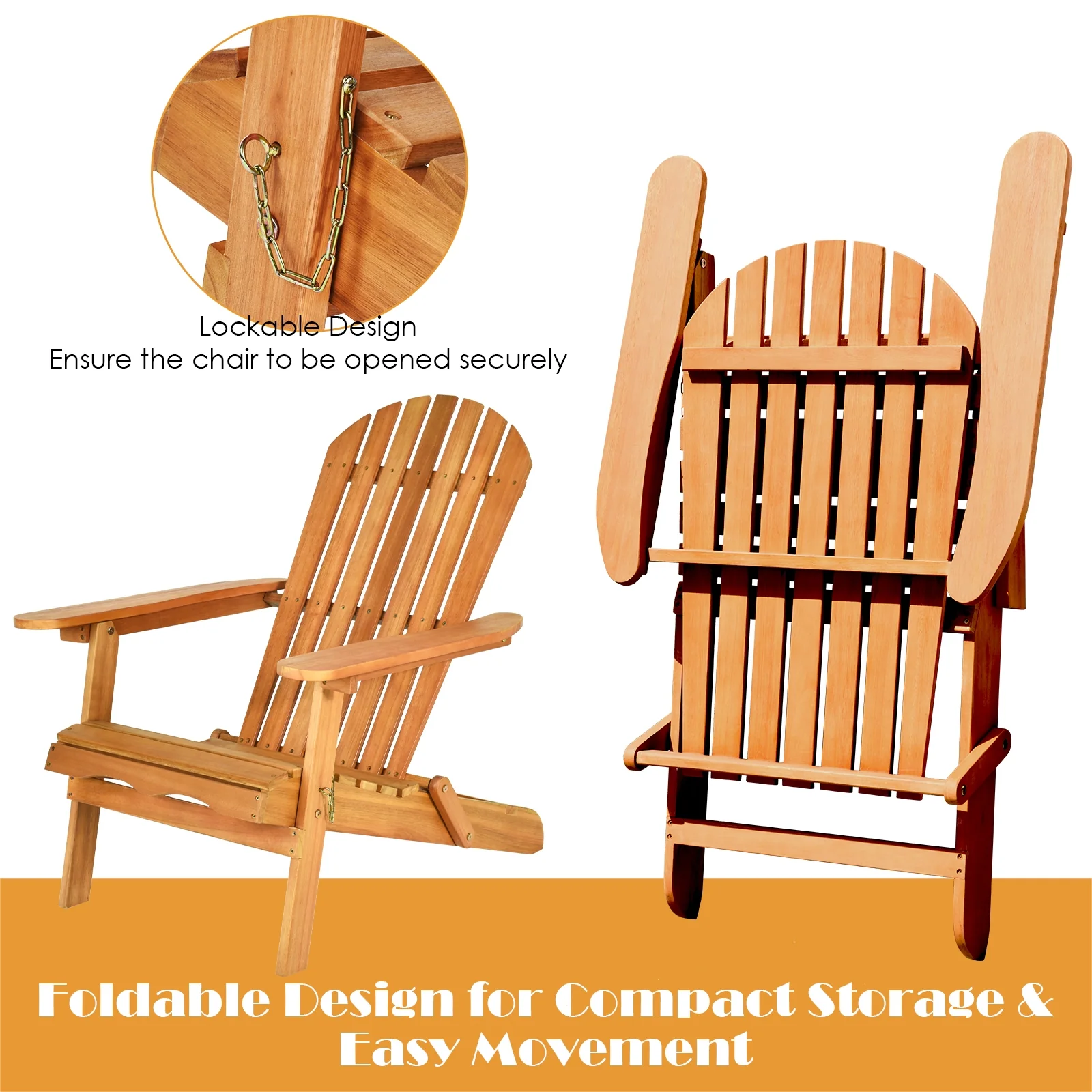 3 Piece Adirondack Chair Set, Widened Armrest, Natural - Image 10