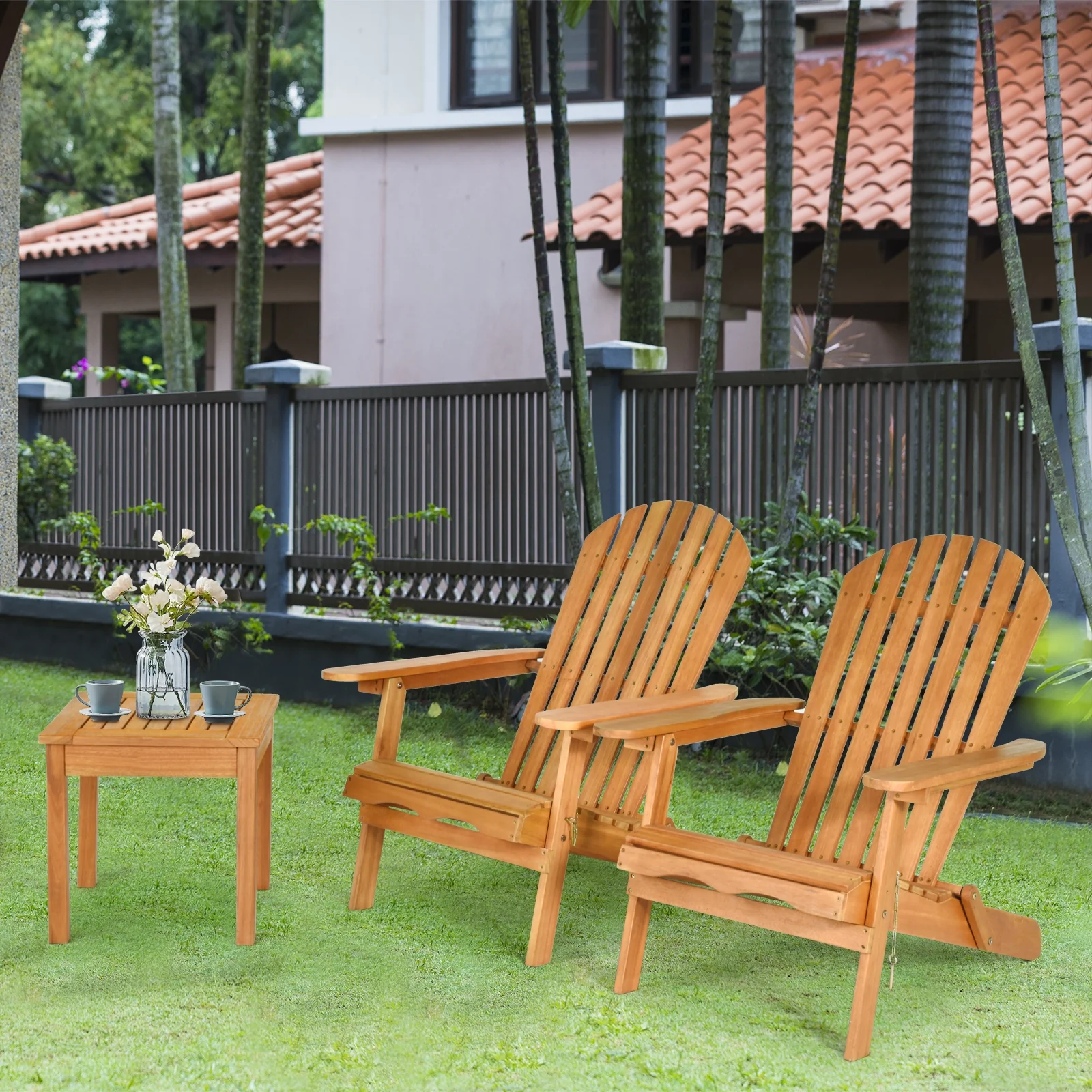 3 Piece Adirondack Chair Set, Widened Armrest, Natural - Image 2