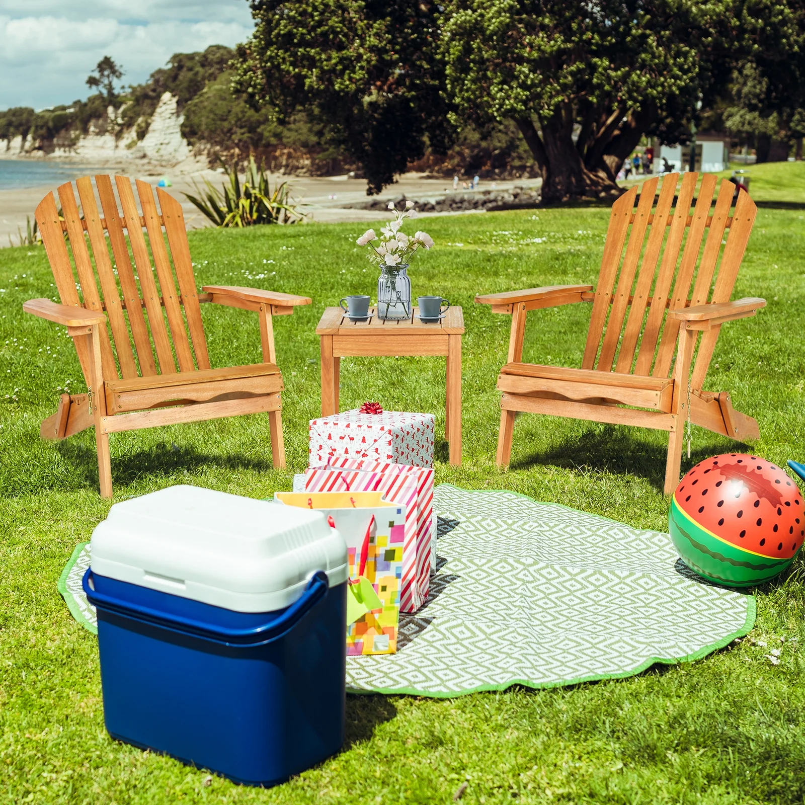 3 Piece Adirondack Chair Set, Widened Armrest, Natural - Image 7