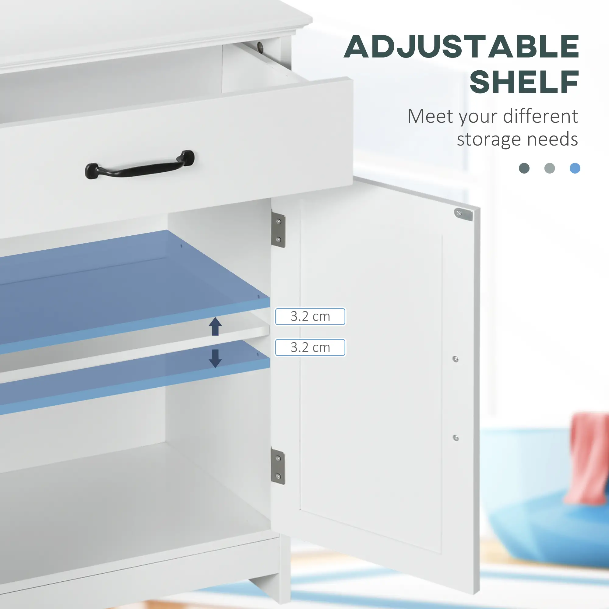 3-Piece Bathroom Furniture Set, Storage Cabinet with Drawers, Shelves, White - Image 5