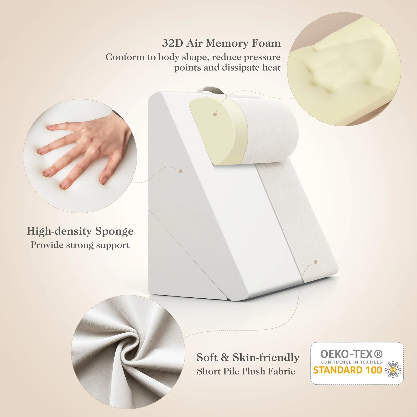 3 Piece Bed Wedge Pillow Set, Air Memory Foam, Off-White - Image 10