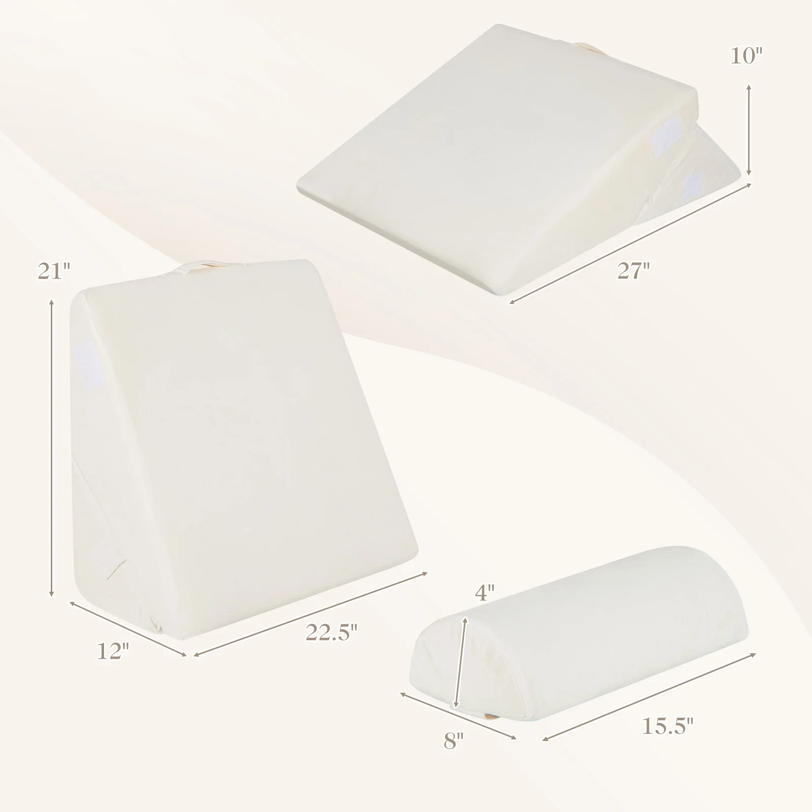 3 Piece Bed Wedge Pillow Set, Air Memory Foam, Off-White - Image 5