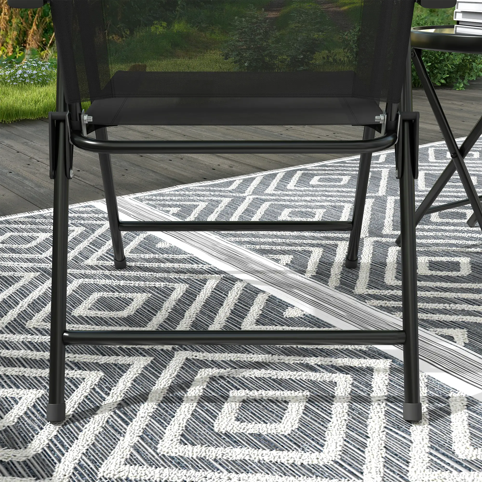 3-Piece Bistro Set, Foldable Patio Furniture, Mesh Chairs, Glass Table, Black - Image 10