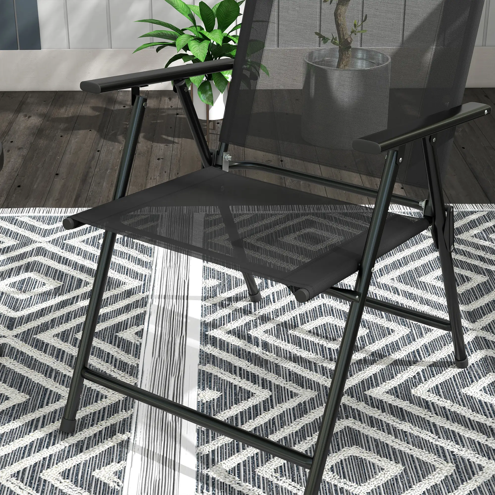 3-Piece Bistro Set, Foldable Patio Furniture, Mesh Chairs, Glass Table, Black - Image 9