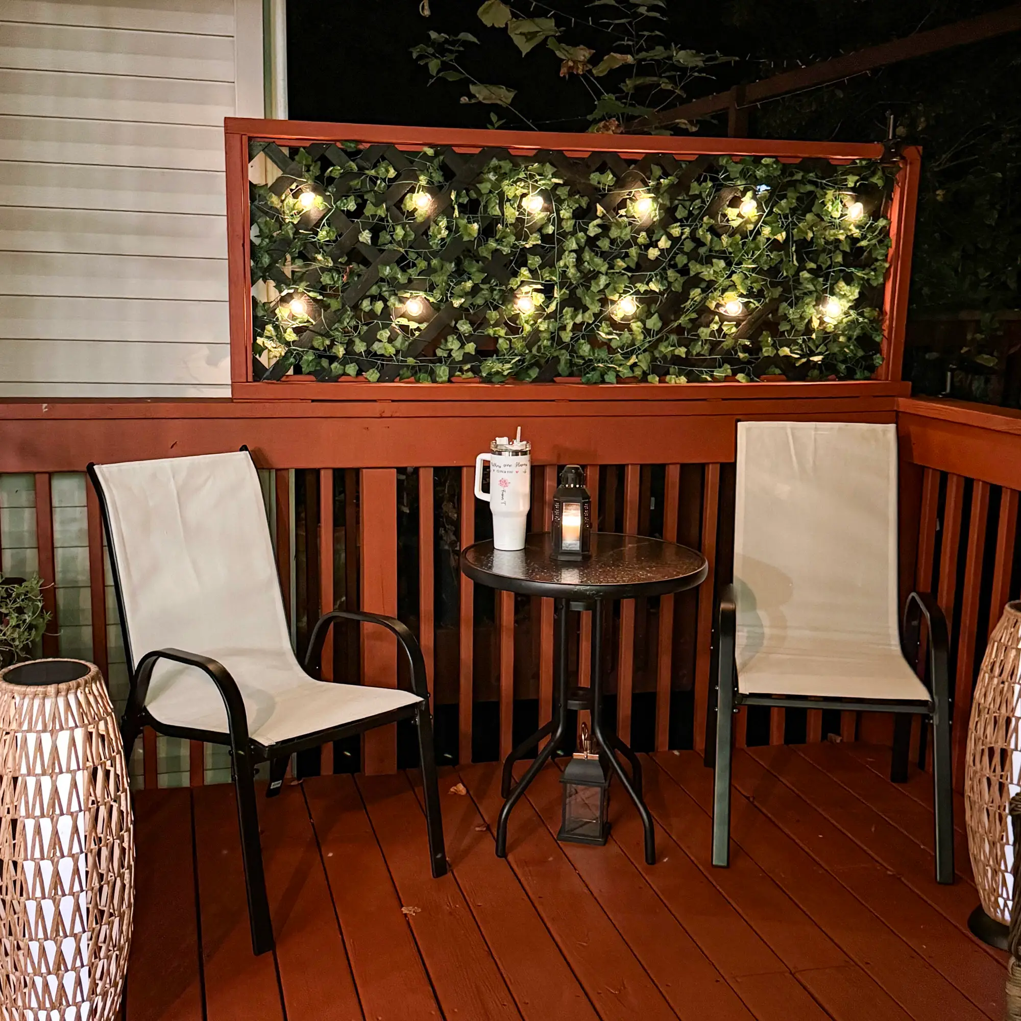 3 Piece Bistro Set, Stackable Mesh Chairs, Glass Table, Beige - Image 9