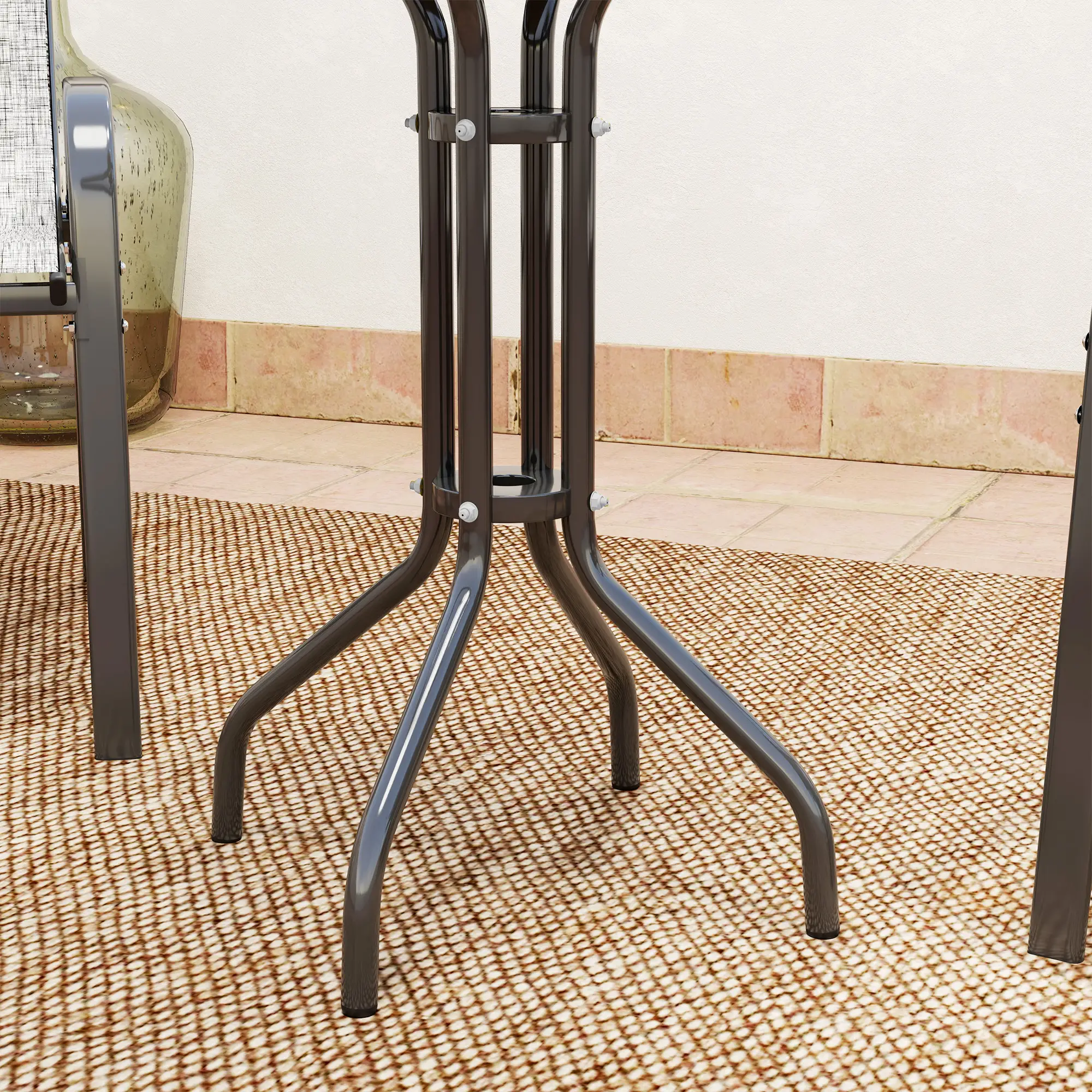 3 Piece Bistro Set, Stackable Mesh Chairs, Glass Table, Dark Grey - Image 10