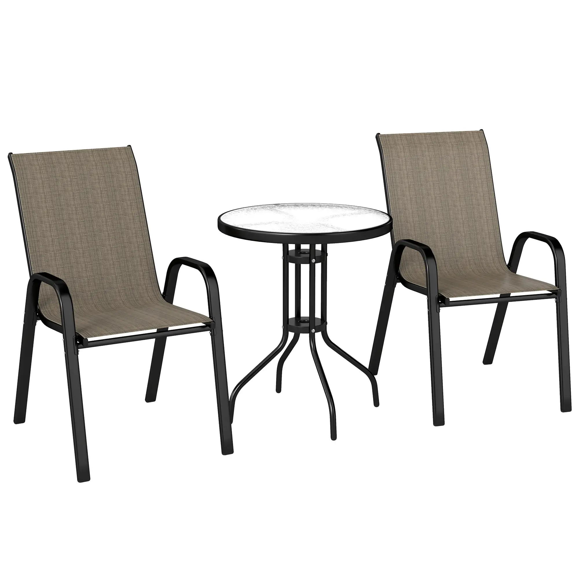 3 Piece Bistro Set with Mesh Chairs, Glass Table, Light Mixed Brown - Image 11