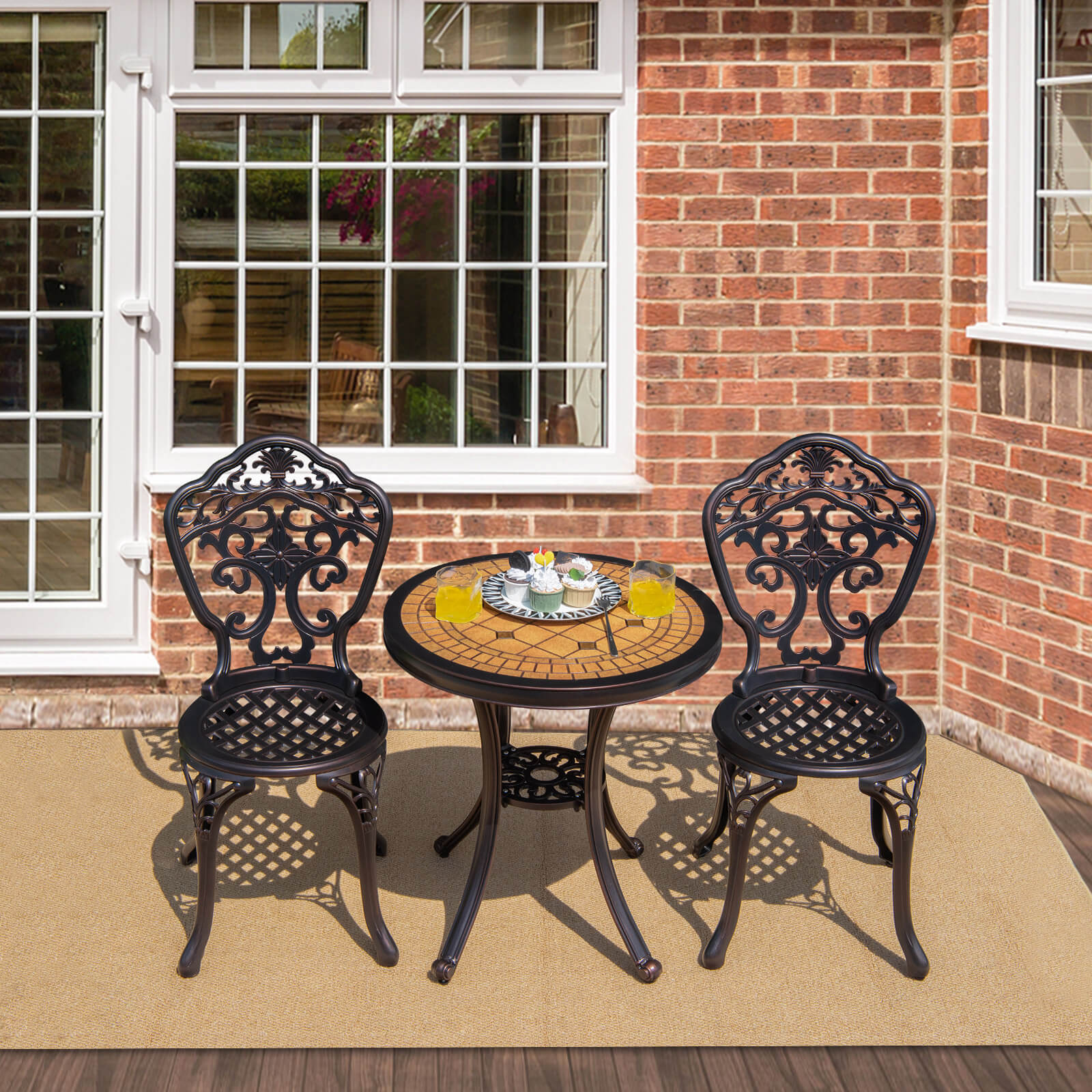 3-Piece Cast Aluminum Patio Bistro Set, Copper - Image 3