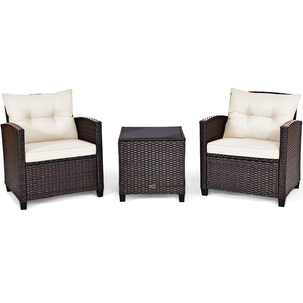 3 Piece Cushioned Rattan Patio Set, Coffee Table, White - Image 4