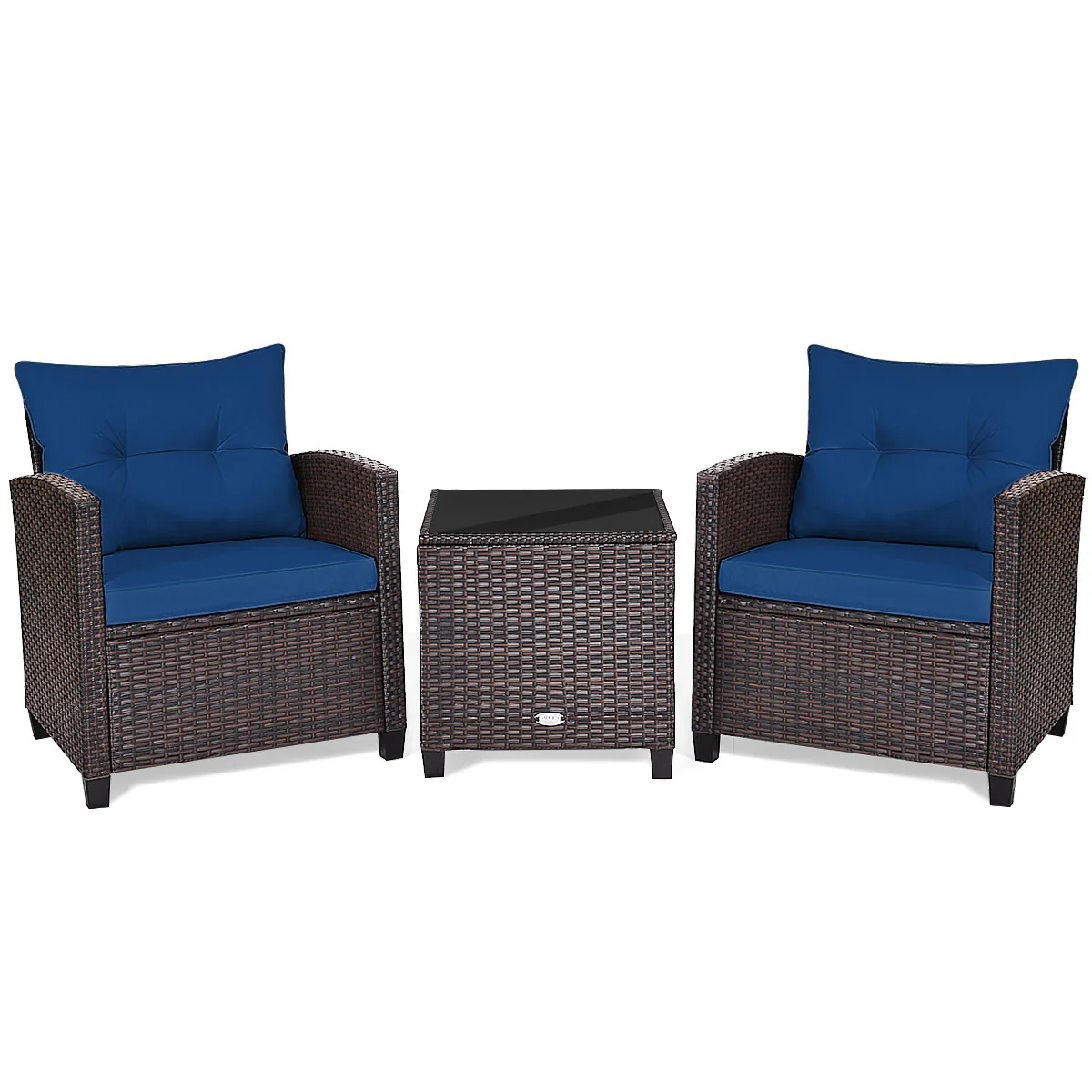 3-Piece Cushioned Rattan Patio Set With Coffee Table, Navy - Image 4