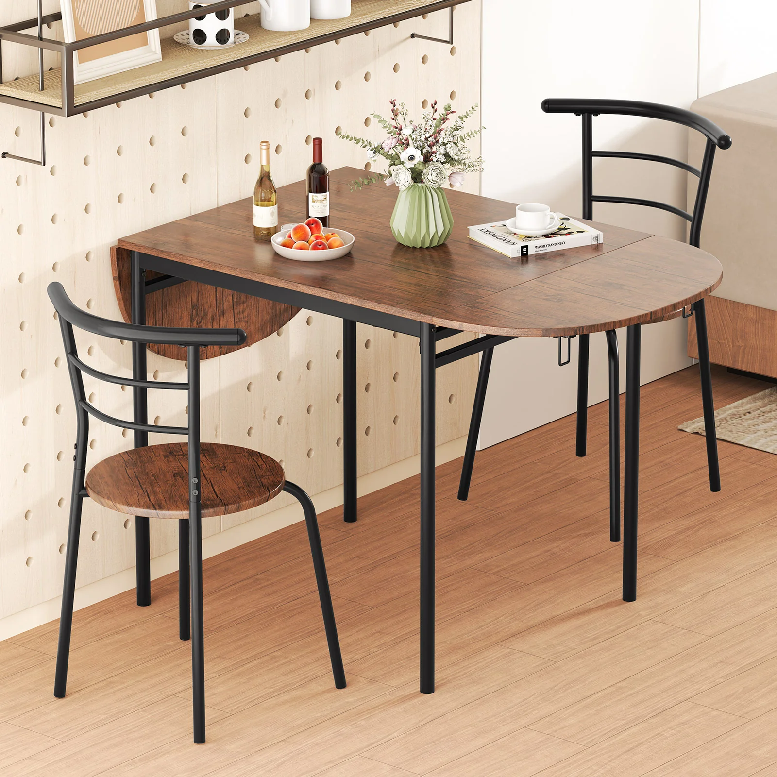 3-Piece Dining Set, 2 Chairs, Modern Kitchen Table, Brown - Image 10
