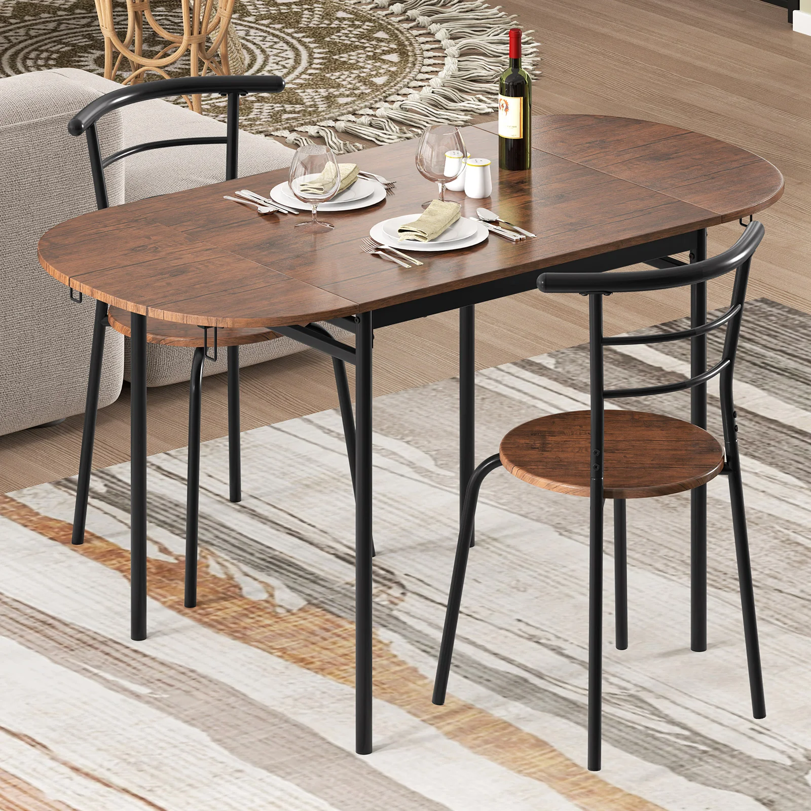 3-Piece Dining Set, 2 Chairs, Modern Kitchen Table, Brown - Image 3