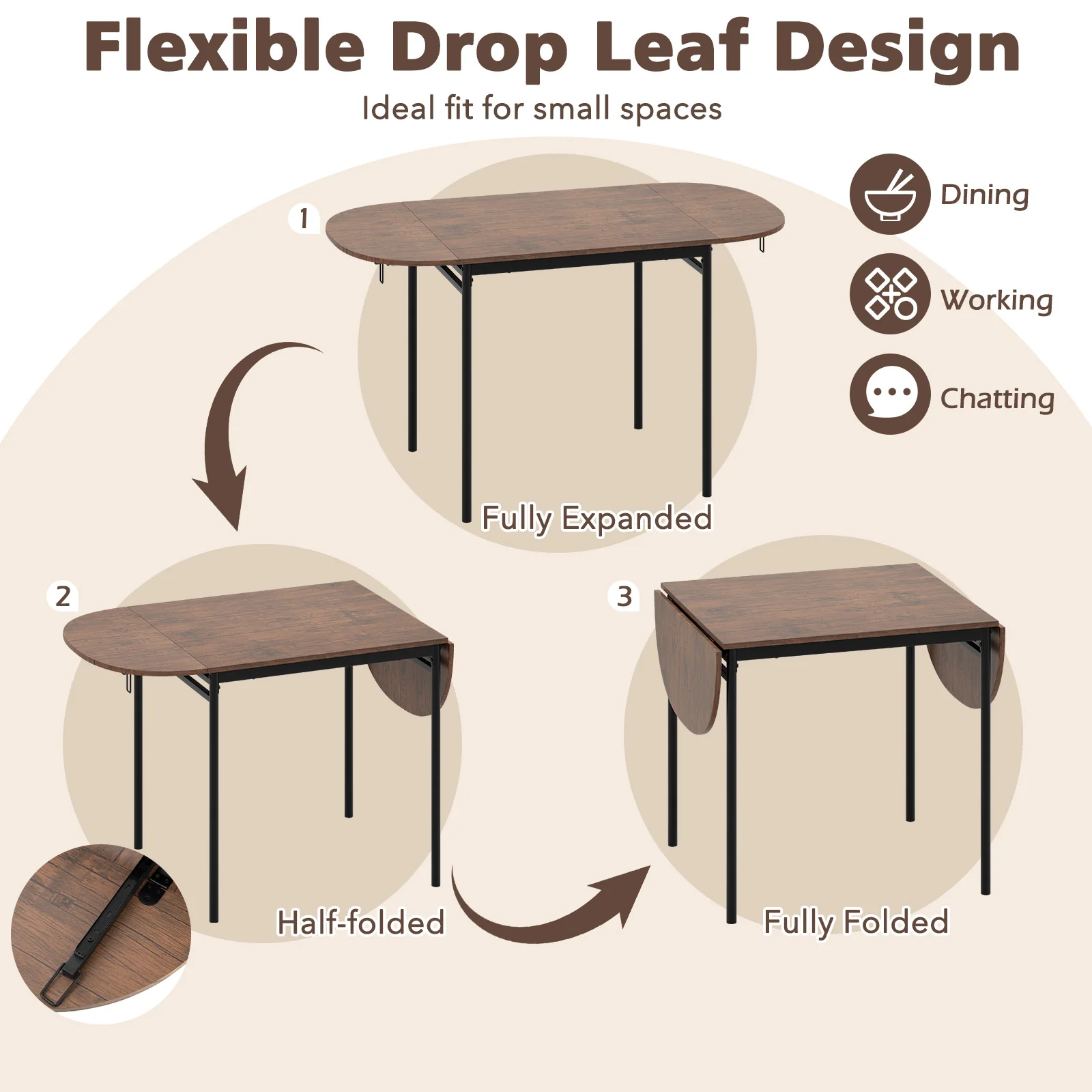 3-Piece Dining Set, 2 Chairs, Modern Kitchen Table, Brown - Image 7