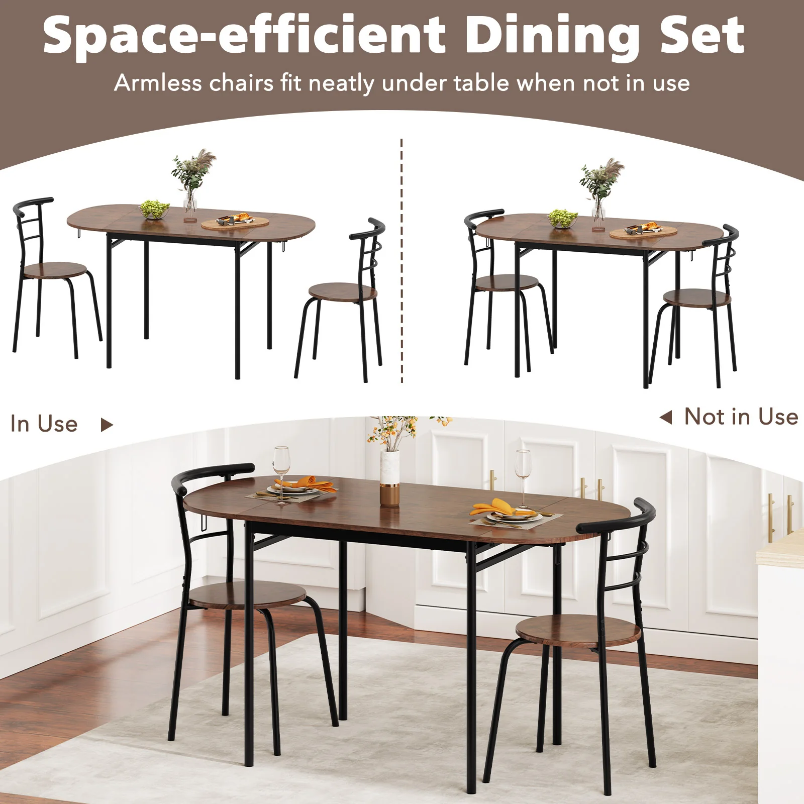 3-Piece Dining Set, 2 Chairs, Modern Kitchen Table, Brown - Image 9