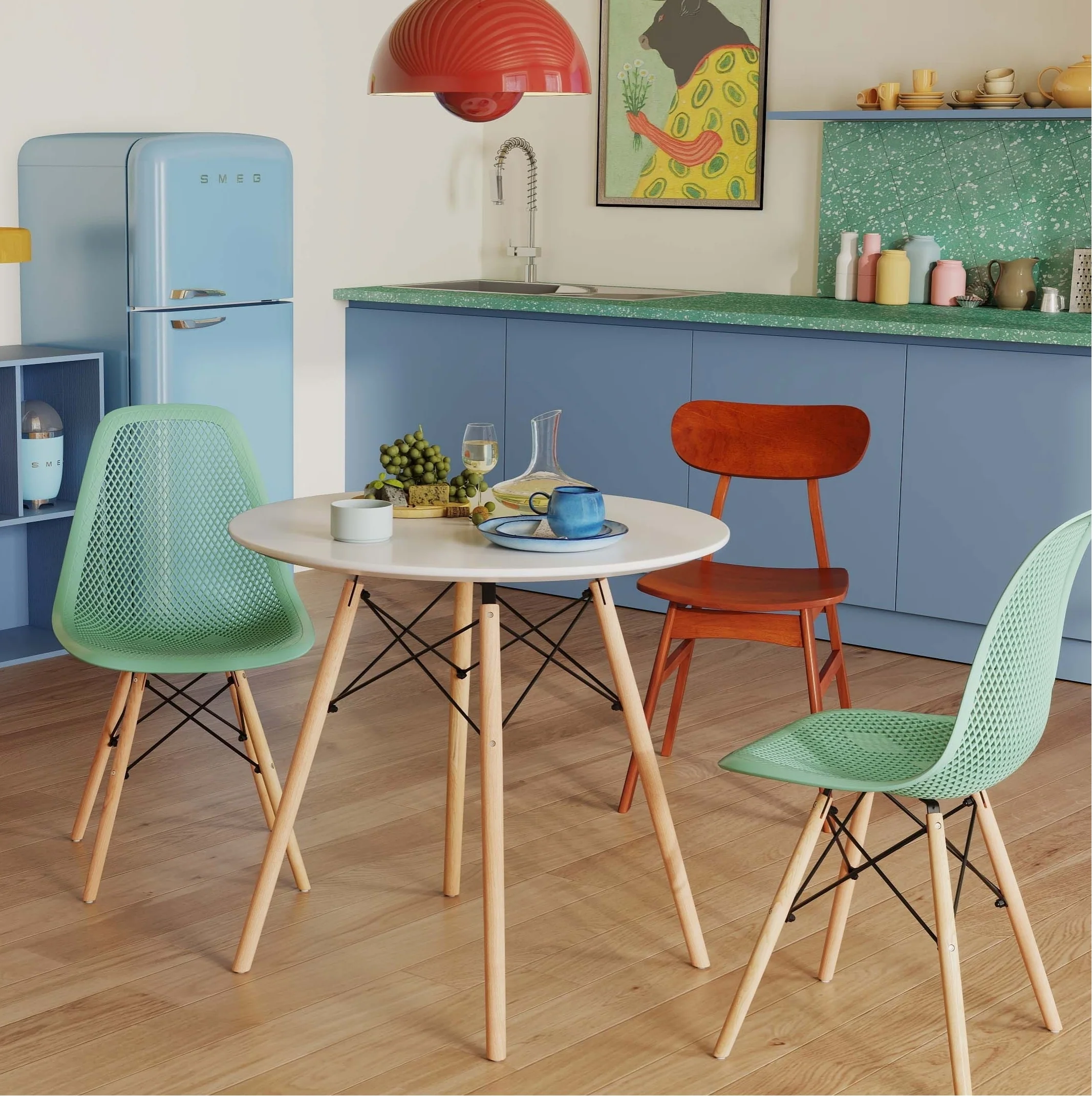 3-Piece Dining Set, Round Table With 2 Hollow Plastic Chairs - Image 3