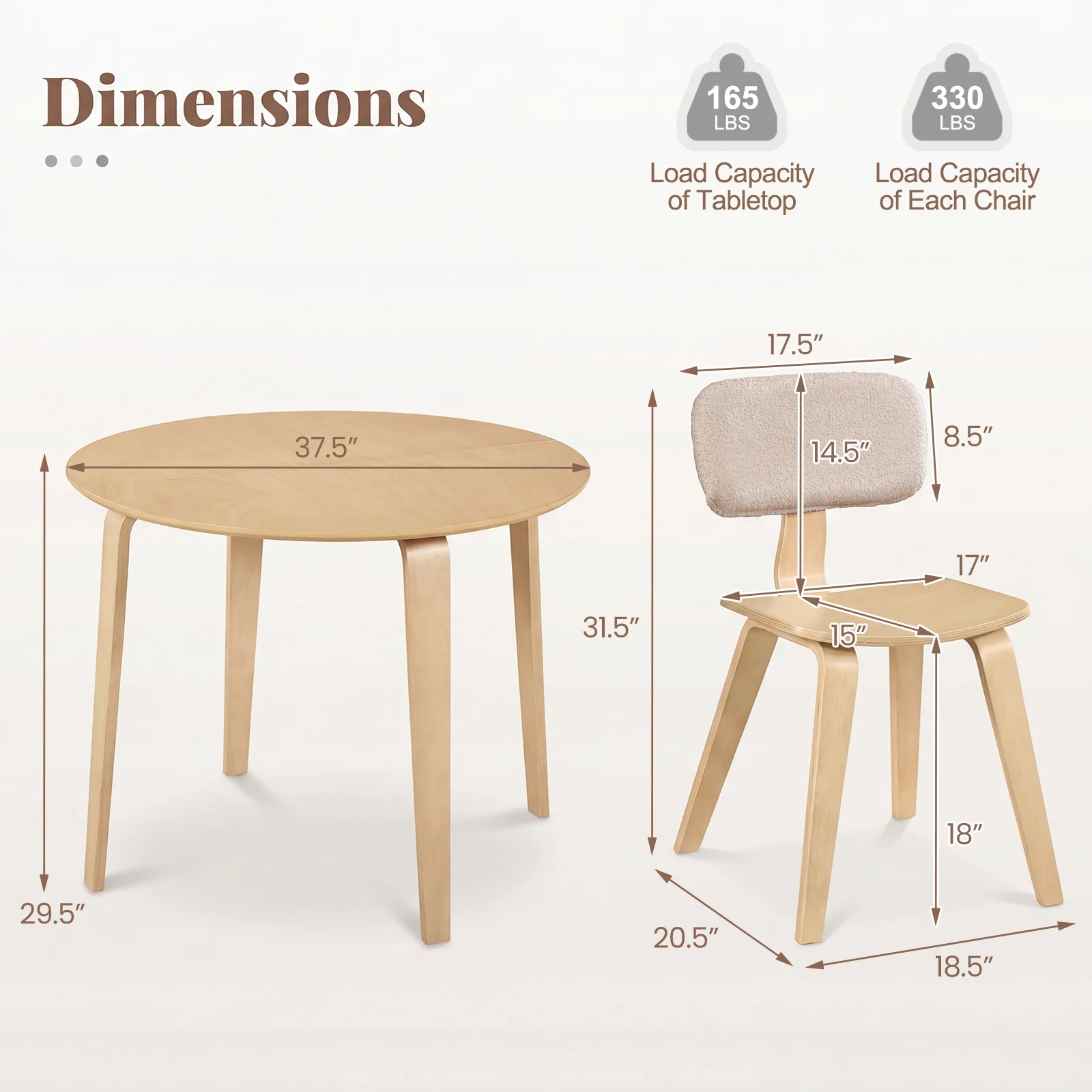 3 Piece Dining Table Set, 2 Padded Chairs, Rubber Wood Table, Natural - Image 4