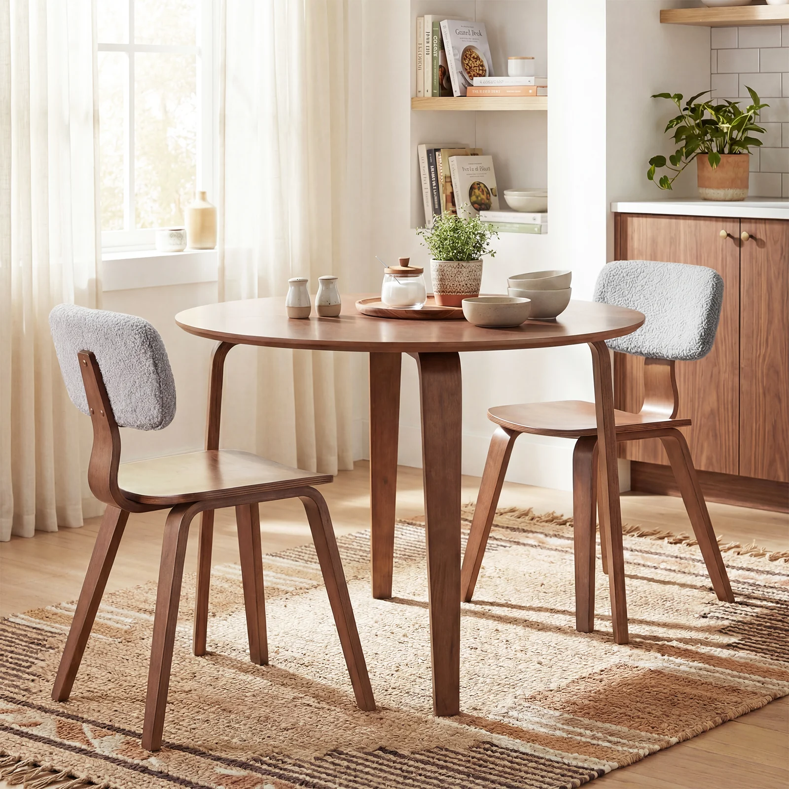 3 Piece Dining Table Set, 2 Padded Chairs, Rubber Wood Table, Gray - Image 2
