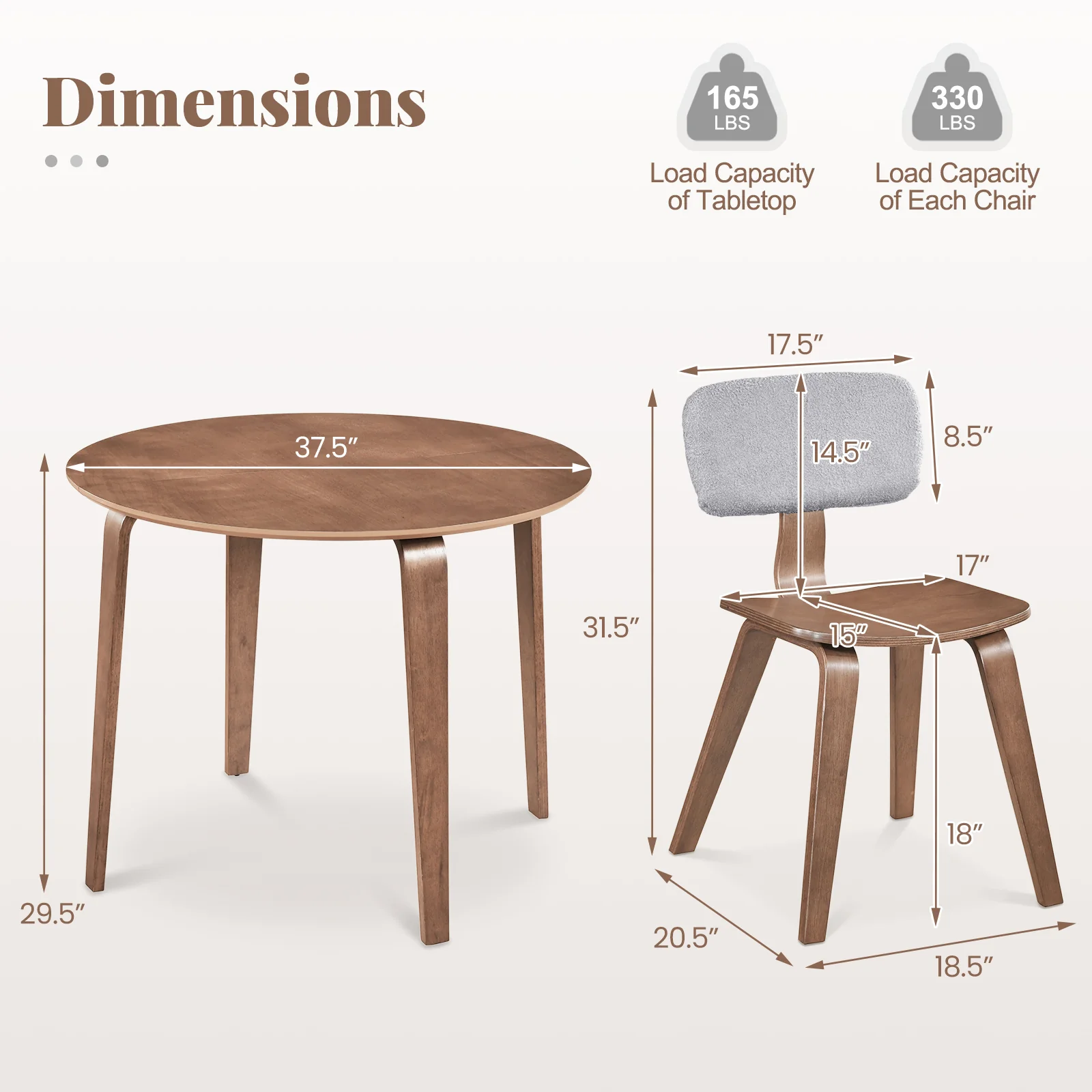3 Piece Dining Table Set, 2 Padded Chairs, Rubber Wood Table, Gray - Image 4