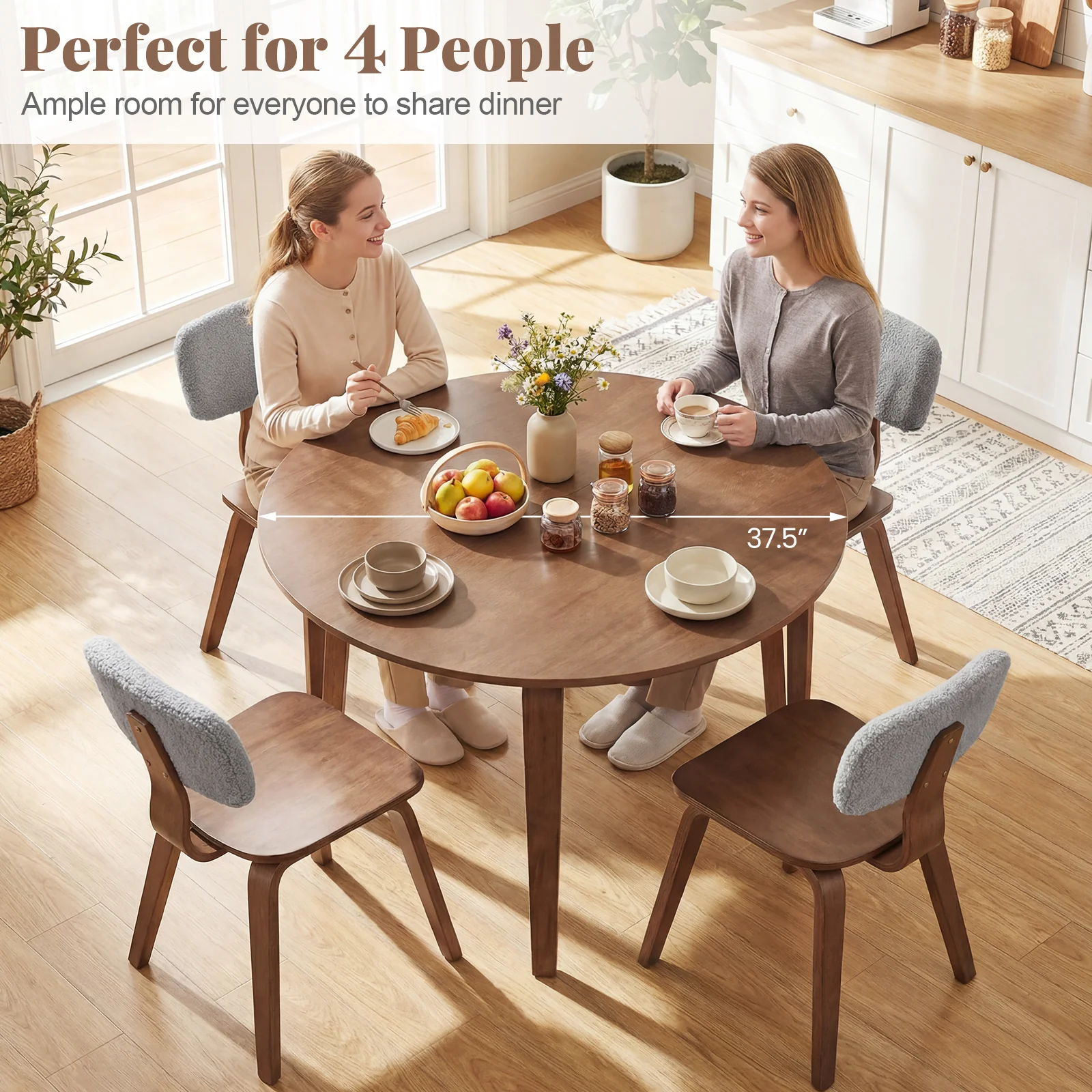 3 Piece Dining Table Set, 2 Padded Chairs, Rubber Wood Table, Gray - Image 7
