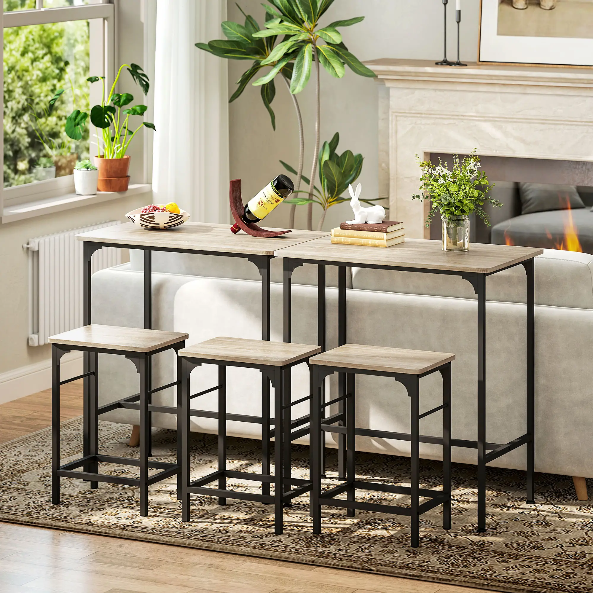 3-Piece Dining Table Set, 2 Stools, Natural Wood, Kitchen Living Room - Image 9