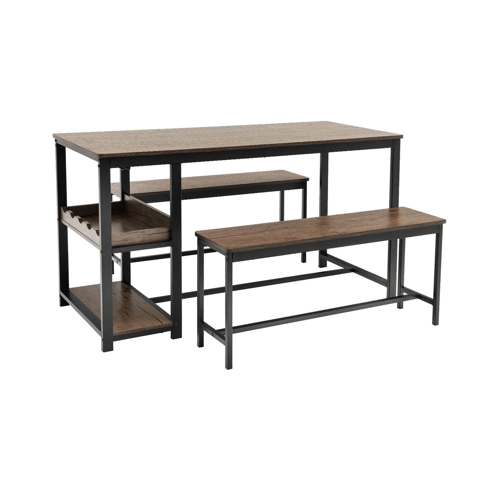 3-Piece Dining Table Set For 4 With Wine Rack, Brown