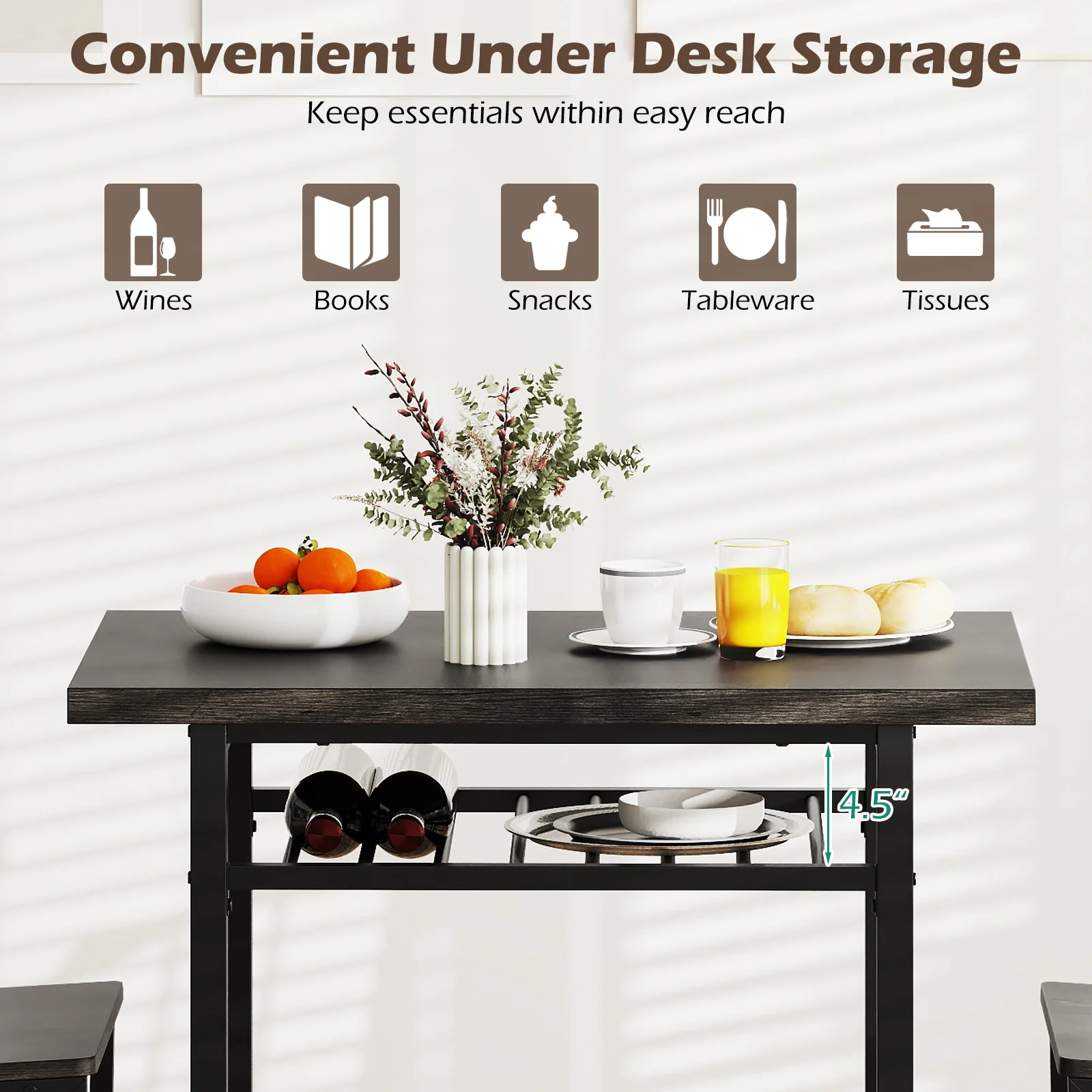 3-Piece Dining Table Set, Rectangular Kitchen Table, 2 Chairs, Black, Gray - Image 8