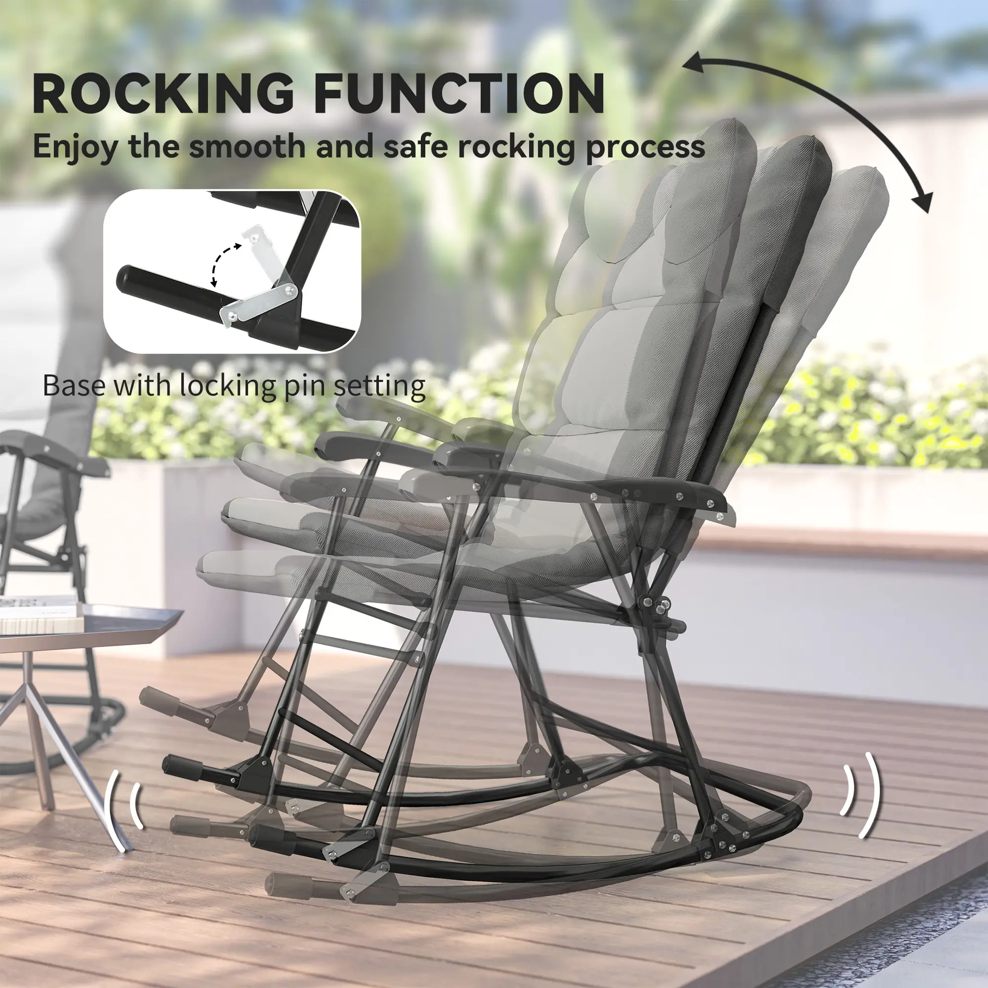 3-Piece Foldable Rocking Chair Set, Light Grey - Image 4