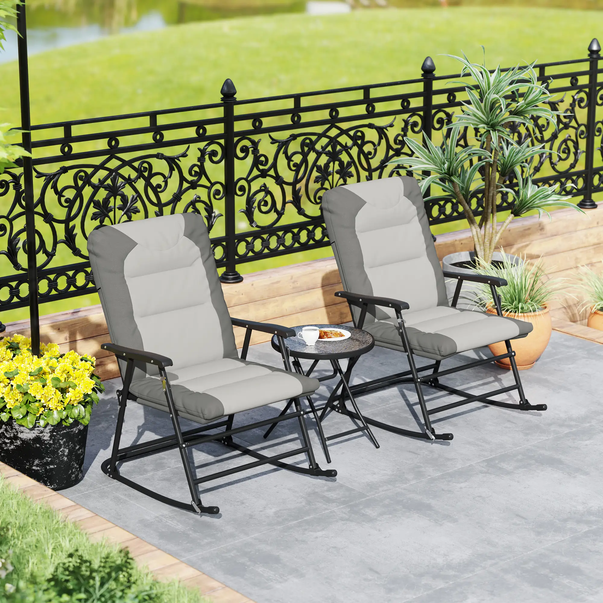 3-Piece Foldable Rocking Chair Set, Light Grey - Image 9