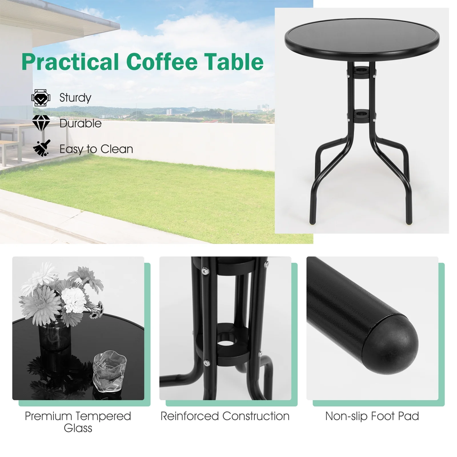 3 Piece Folding Bistro Table Chairs Set, Black - Image 10