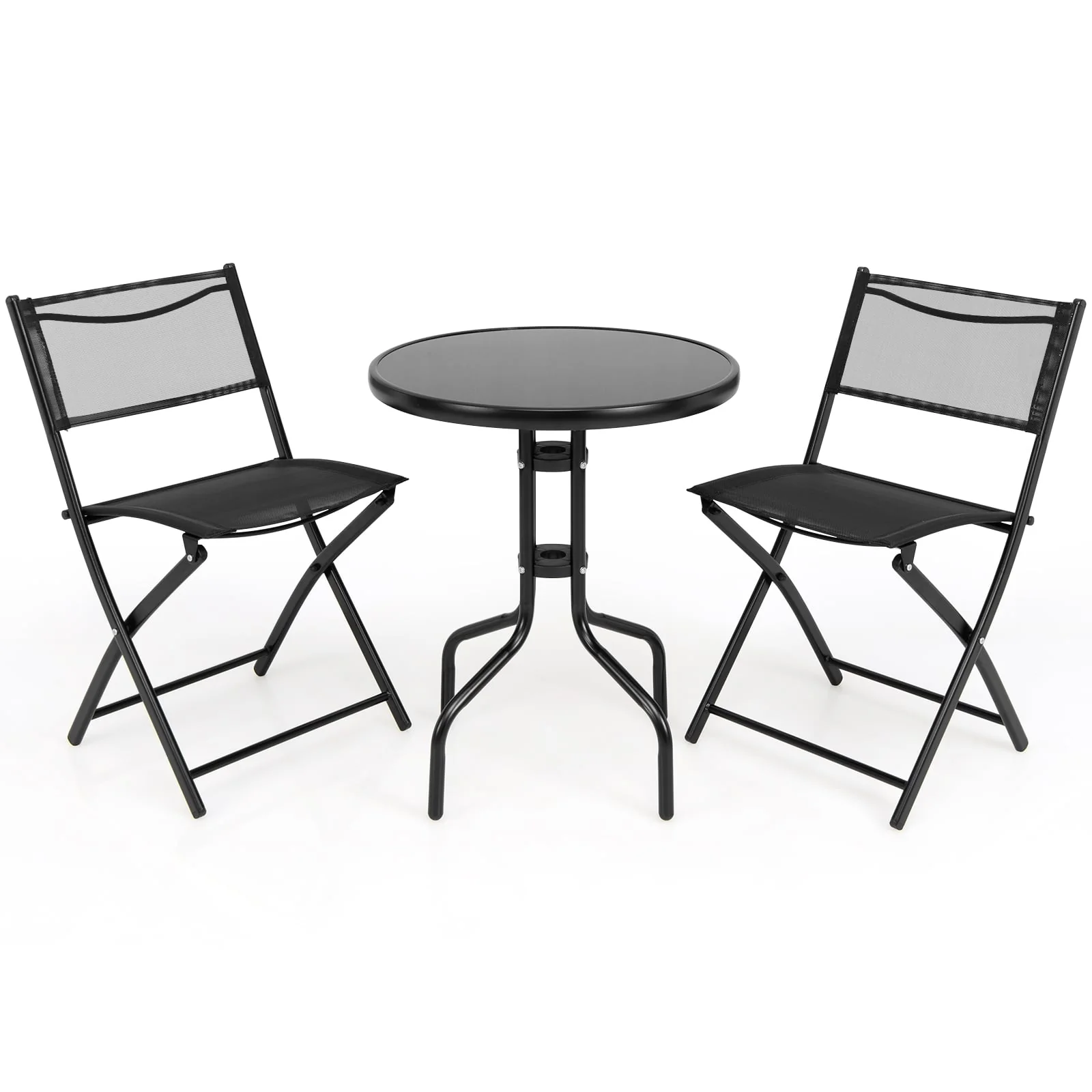3 Piece Folding Bistro Table Chairs Set, Black - Image 4