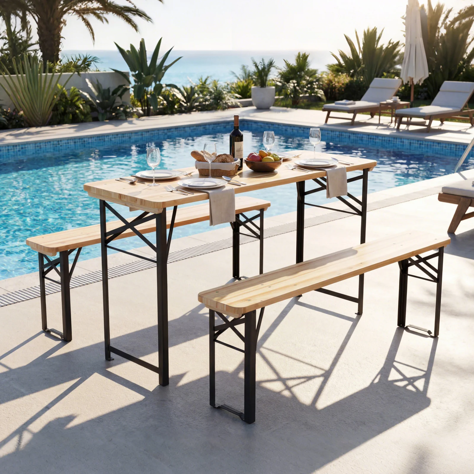 3-Piece Folding Picnic Table With Benches, Portable Camping Set, Black - Image 3