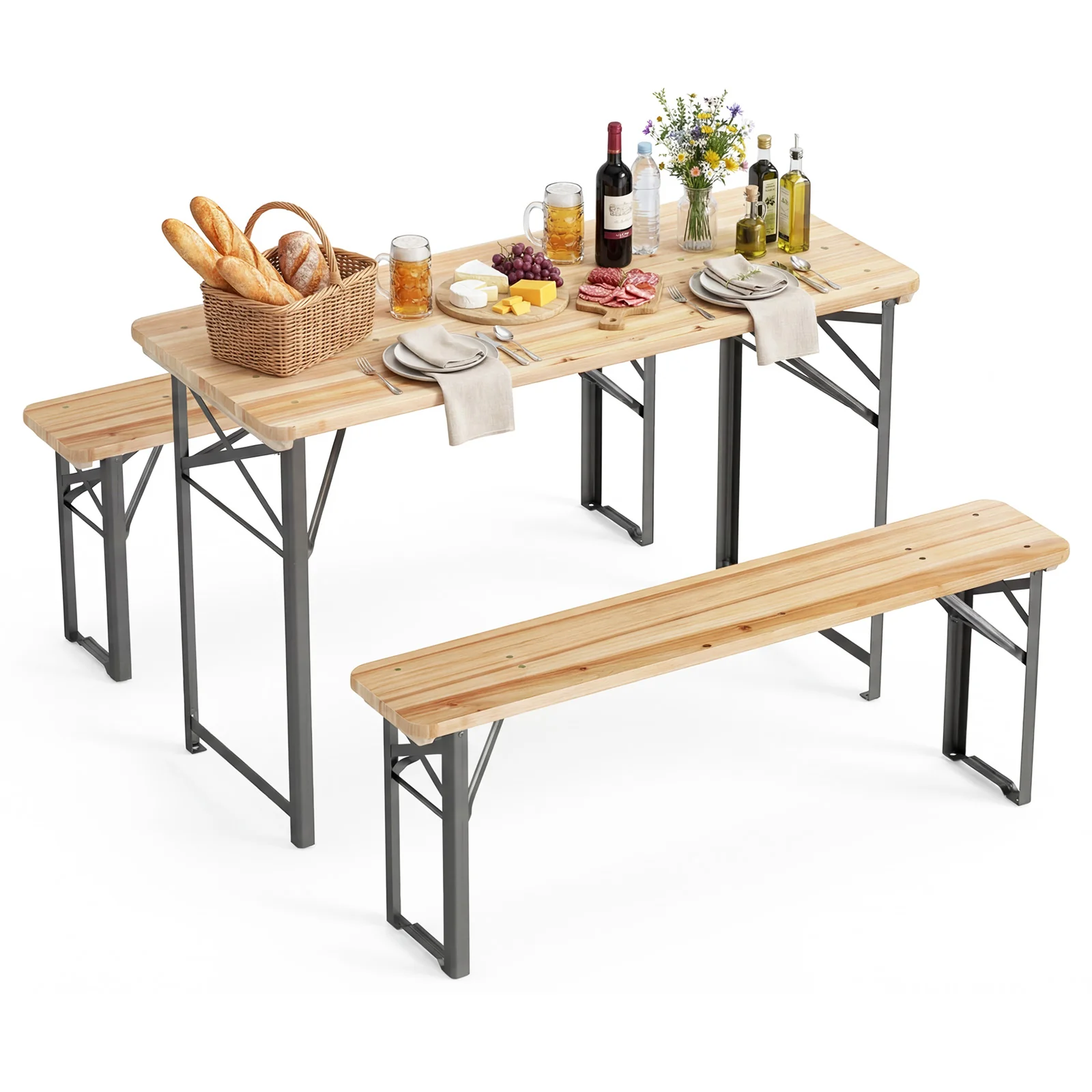 3-Piece Folding Picnic Table With Benches, Portable Camping Set, Black - Image 4