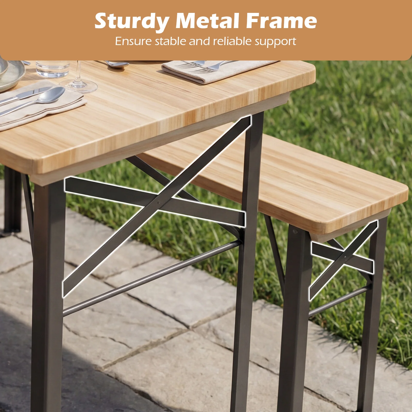 3-Piece Folding Picnic Table With Benches, Portable Camping Set, Black - Image 9