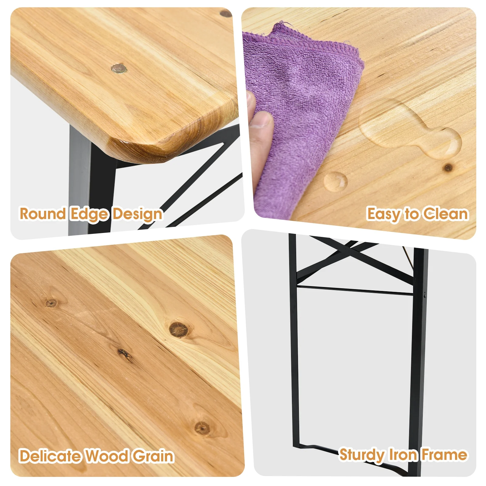 3 Piece Folding Wooden Picnic Table Bench Set - Image 10