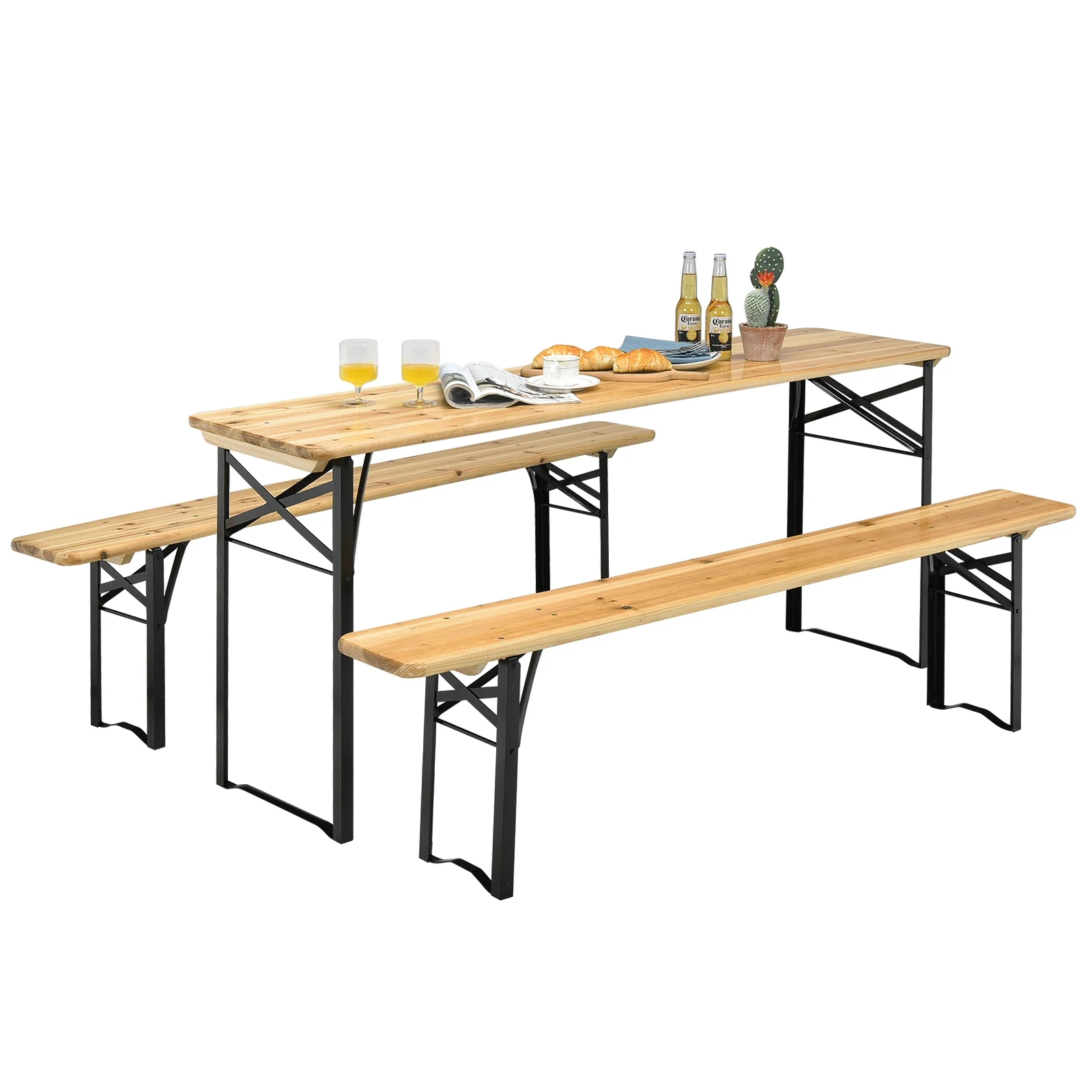 3 Piece Folding Wooden Picnic Table Bench Set - Image 4