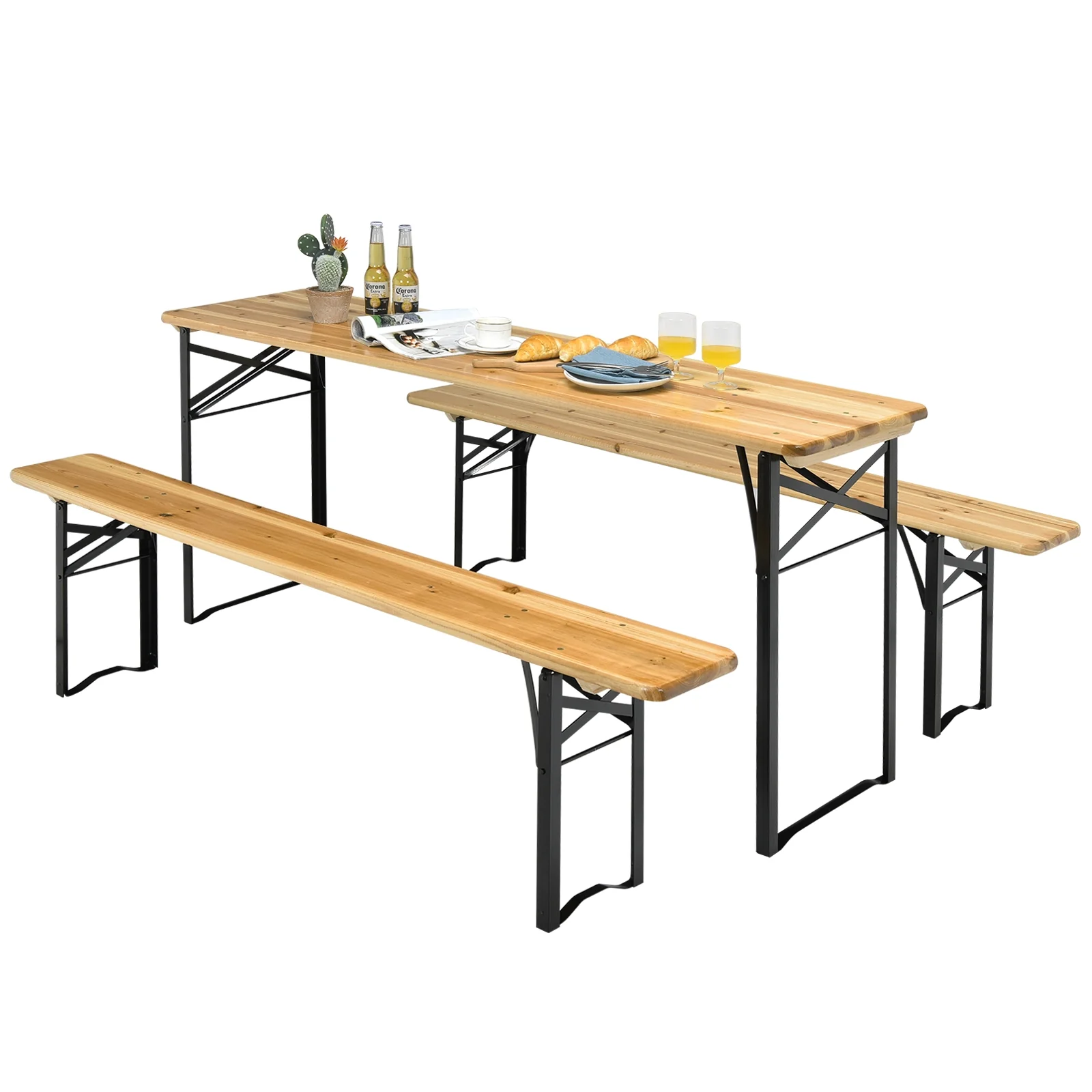 3 Piece Folding Wooden Picnic Table Bench Set - Image 5
