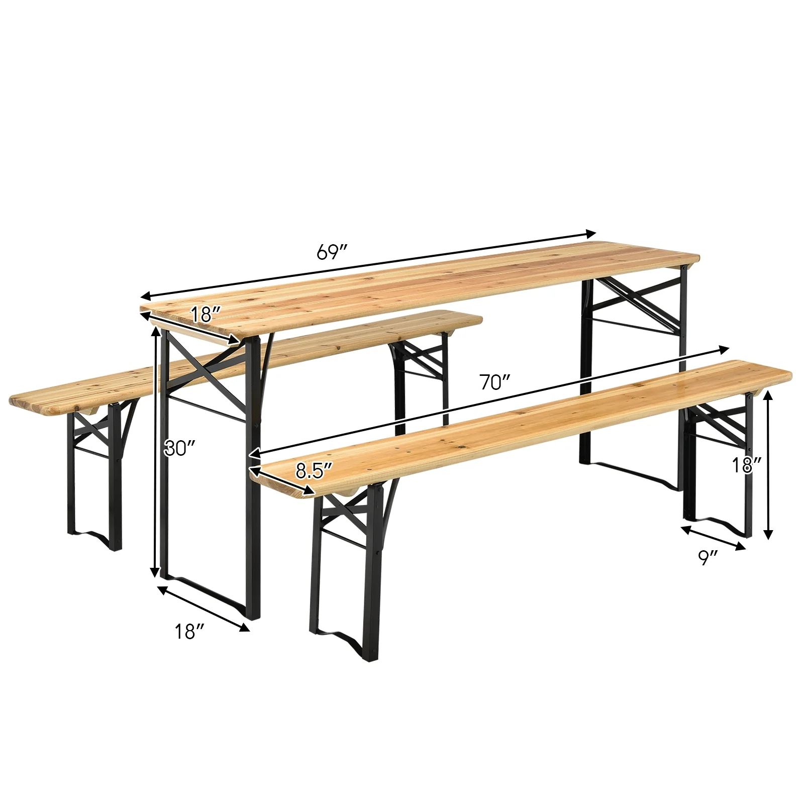 3 Piece Folding Wooden Picnic Table Bench Set - Image 6