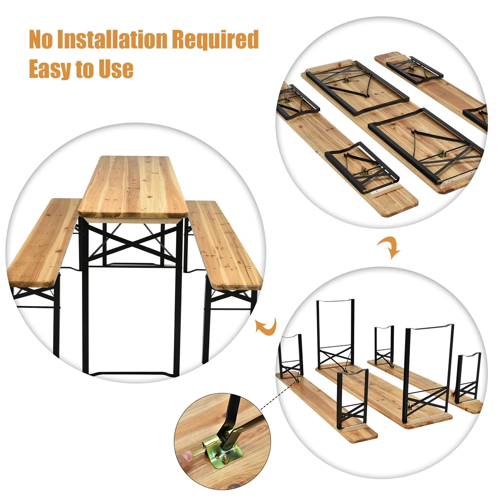 3 Piece Folding Wooden Picnic Table Bench Set - Image 9