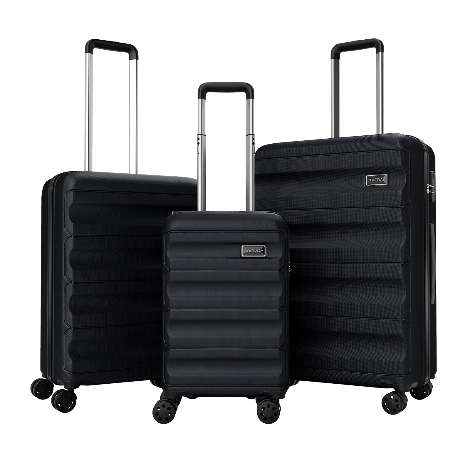 3-Piece Hardside Luggage Set 20/24/28 Inch Lightweight Hardside Suitcases, Black