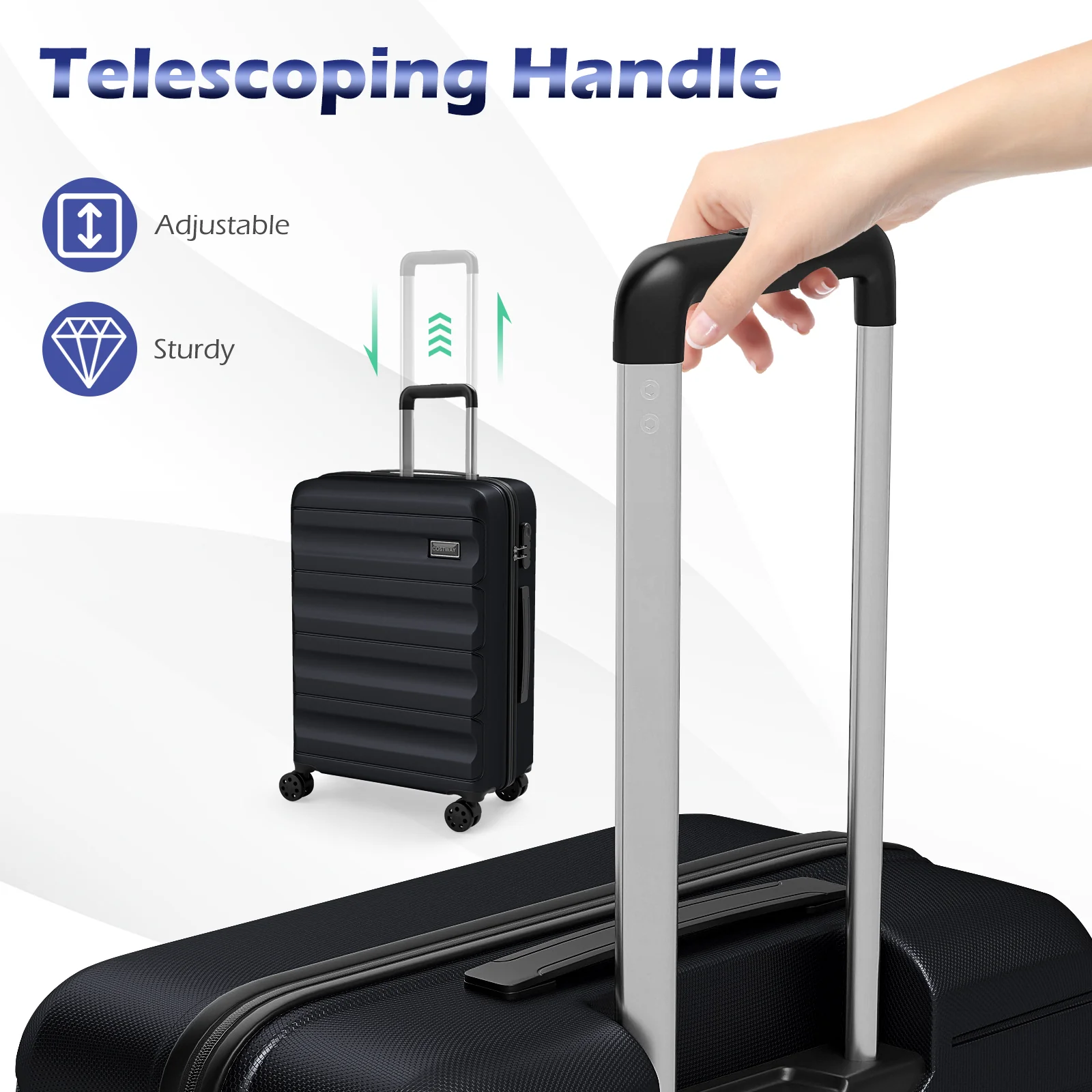 3-Piece Hardside Luggage Set 20/24/28 Inch Lightweight Hardside Suitcases, Black - Image 10