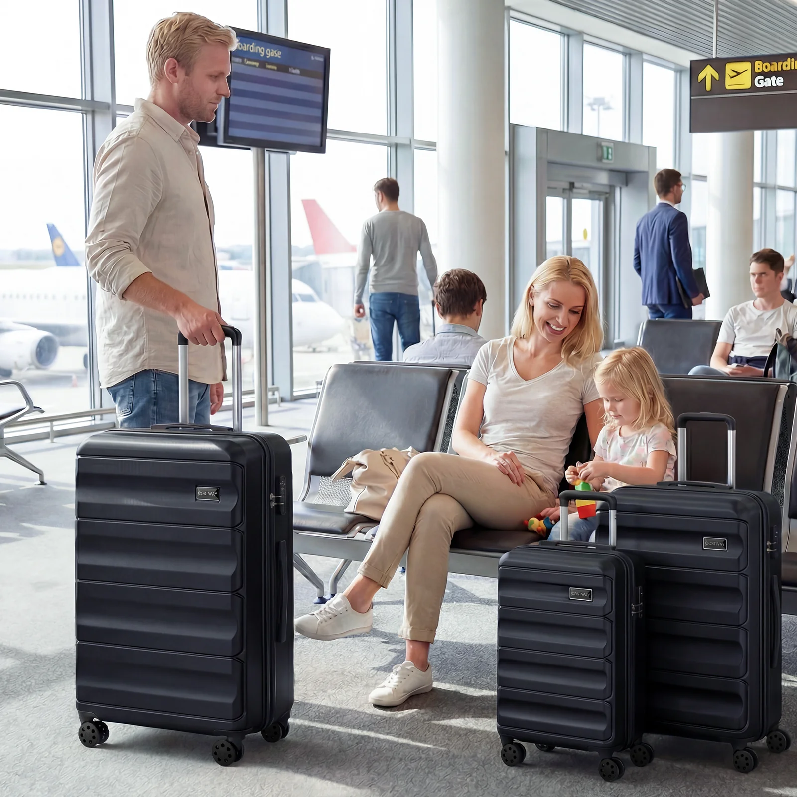 3-Piece Hardside Luggage Set 20/24/28 Inch Lightweight Hardside Suitcases, Black - Image 2