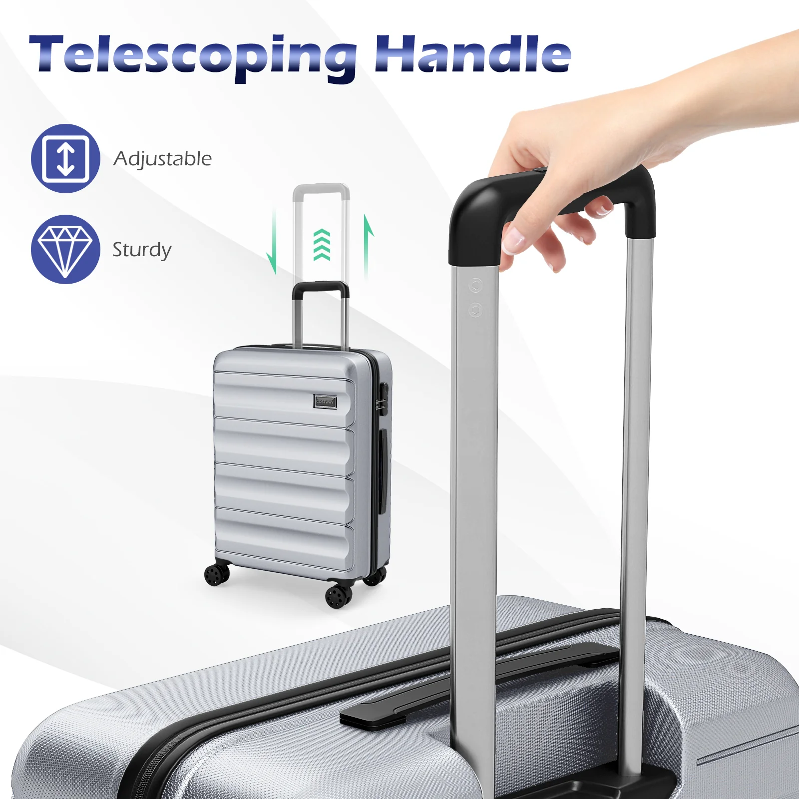 3-Piece Hardside Luggage Set 20/24/28 Inch Lightweight Hardside Suitcases, Gray - Image 10